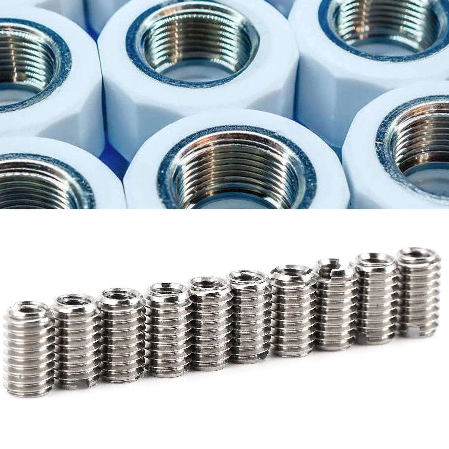 Wkładka do Naprawy Gwintów, 10 szt. M4 X 0.7mm Gwint żeński M6 X 1mm Gwint Męski Wkładki Gwintowane Nakrętka Redukcyjna ze Stali Nierdzewnej, Wkładki z Gwintem Zewnętrznym