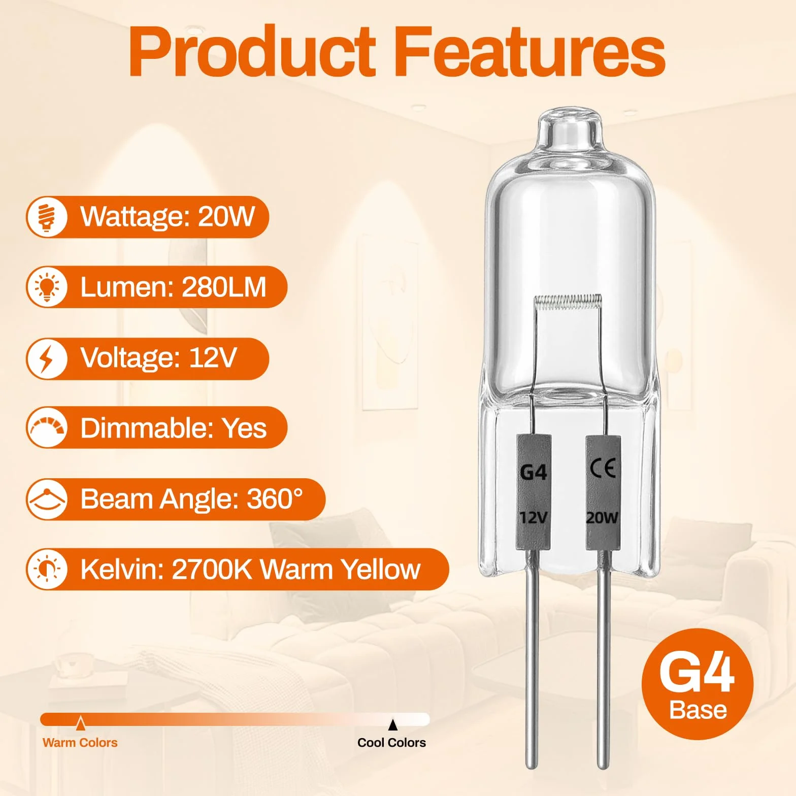 Zounin 12 sztuk G4 żarówka halogenowa 12 V 20 W, ściemnialna żarówka 2700 K ciepłe żółte światło, G4 żarówki halogenowe długa żywotność, lampa kapsułkowa, do okapów kuchennych, lampy sufitowej