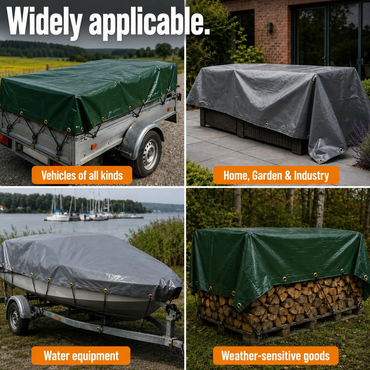 Plandeka okryciowa szara, 300 × 400 cm / 12 m² z oczkami, 650 g/m², PCW, wodoszczelna, odporna na rozerwanie, wysokiej jakości plandeka ochronna, plandeka z tkaniny, uniwersalna do samochodów