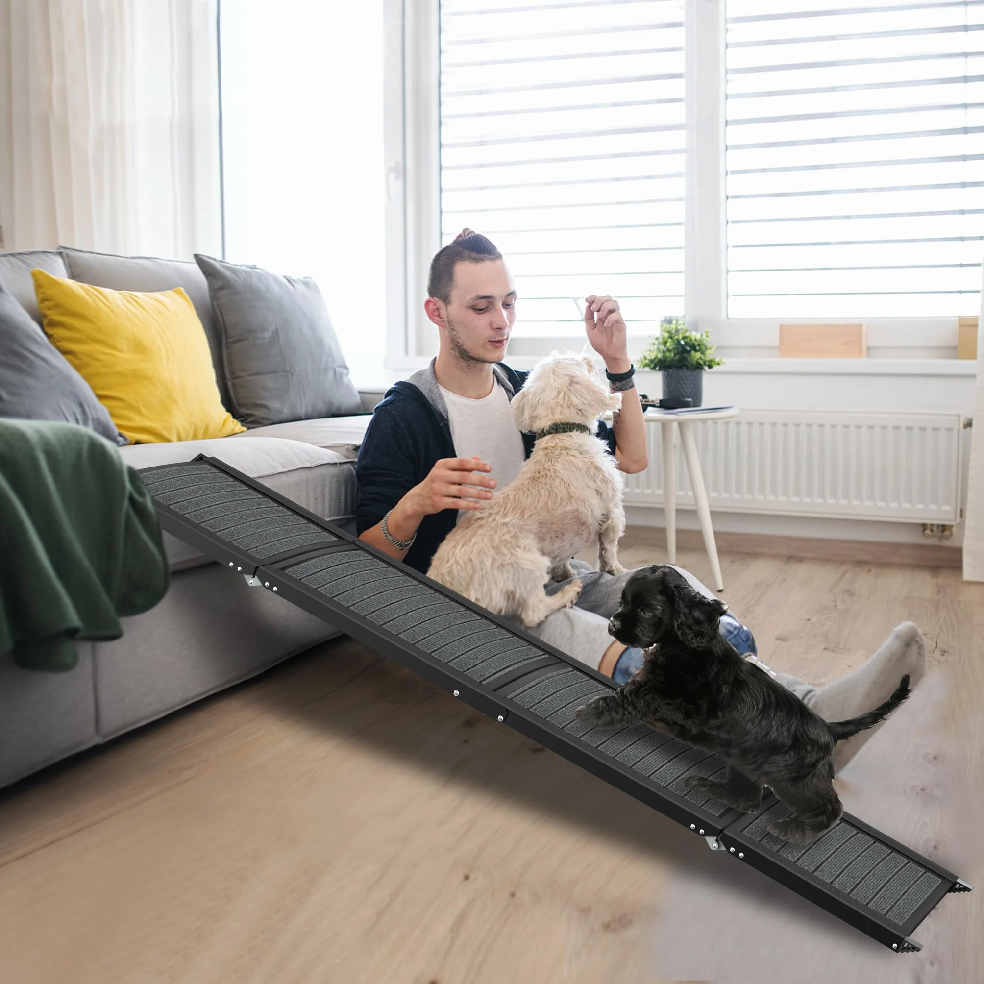 XMTECH Składana rampa dla psów, 157 cm, rampa samochodowa dla psów, do bagażnika, do samochodów, ciężarówek i SUV, do 110 kg, lekka, stabilna, antypoślizgowa, czarna