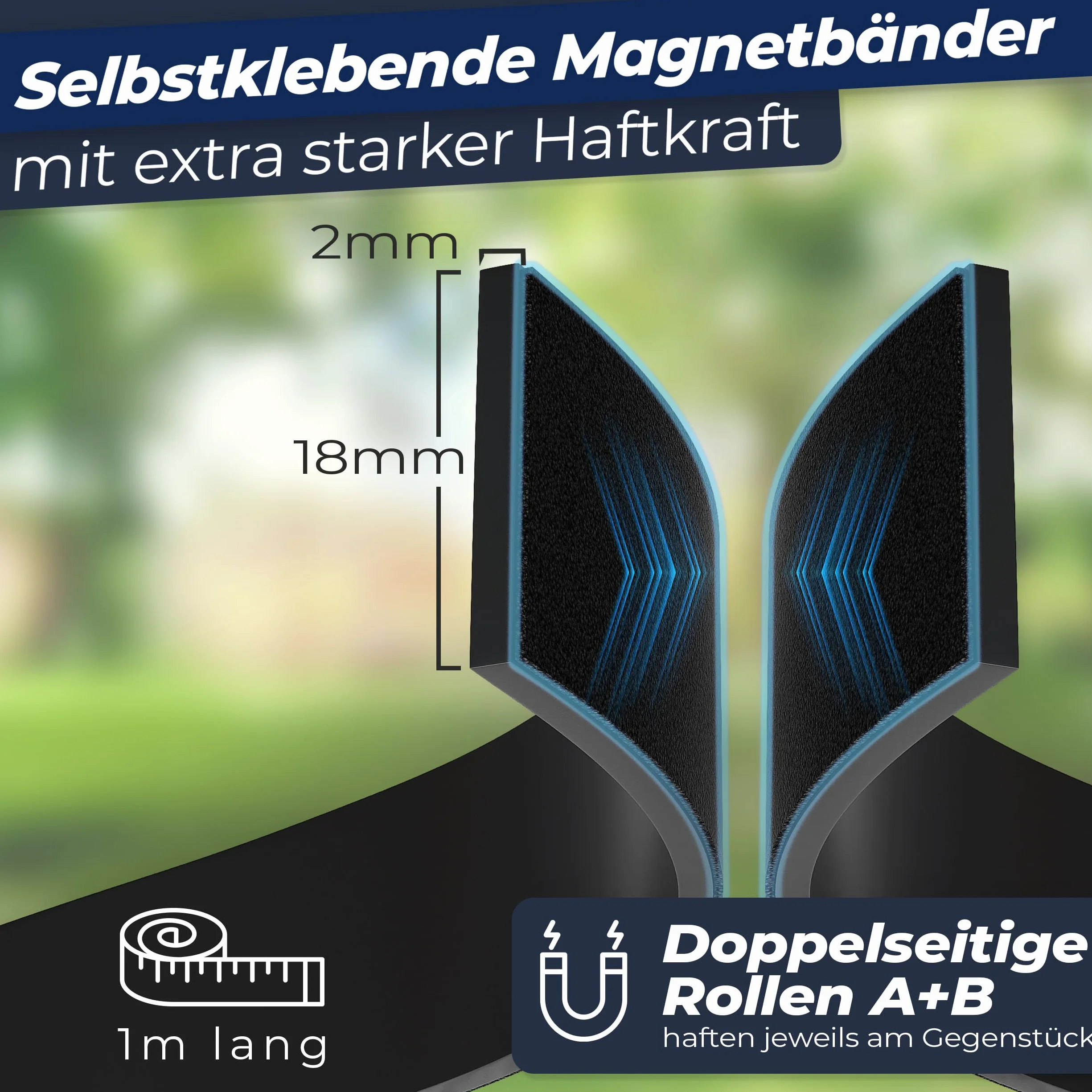 Taśma magnetyczna A+ B samoprzylepna (1 m) I mocny klej – mocny magnes I pasek magnetyczny z bardzo mocnym klejem 3M-VHB I idealna jako moskitiera okienna magnes i wiele innych.