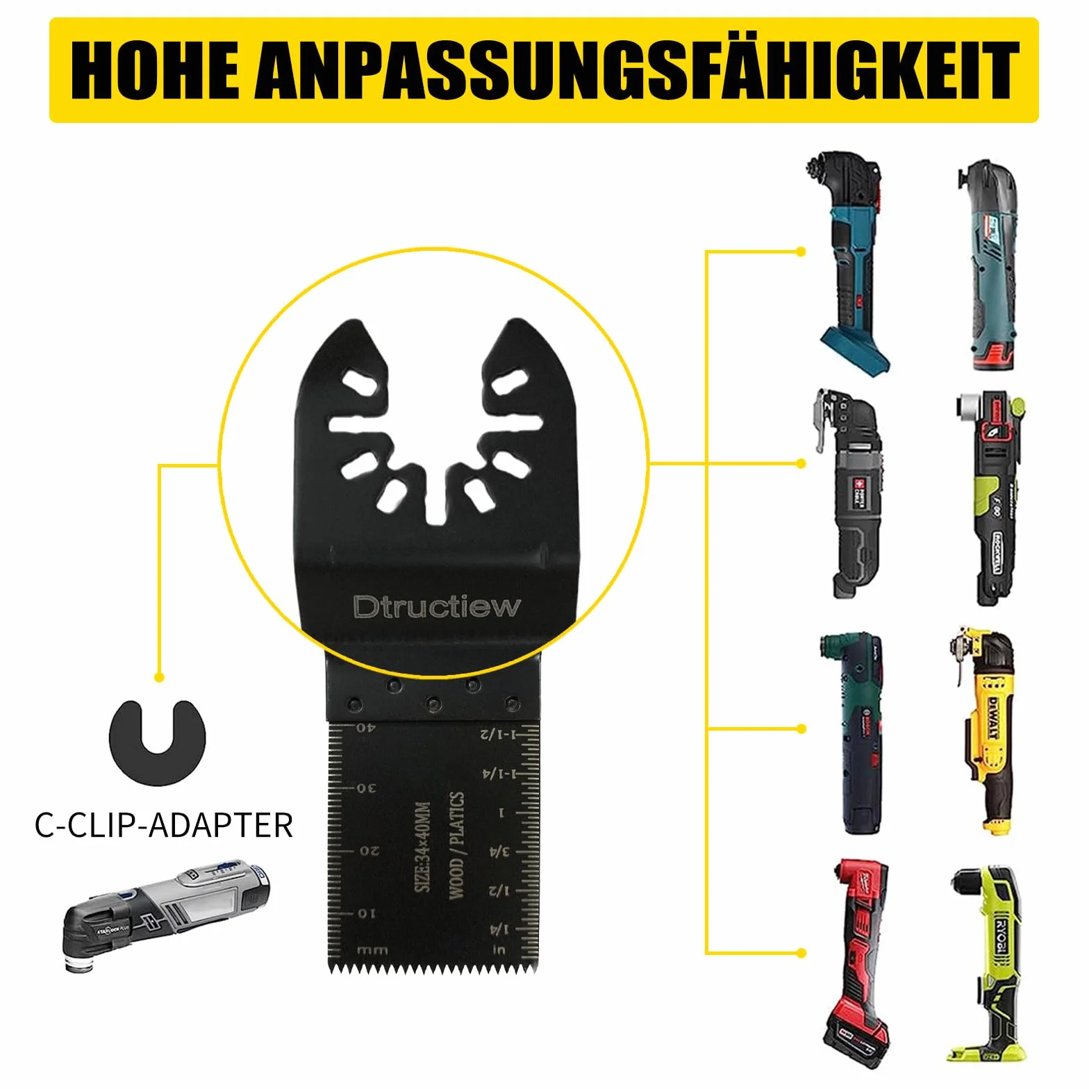 Zestaw 100 sztuk oscylujących brzeszczotów do drewna/metalu kompatybilny z Dewalt Makita Bosch Craftsman