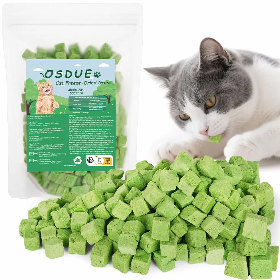 OSDUE 100 g przekąski z trawy, liofilizowane przekąski dla kotów, kocimiętki, gryzaki z trawy kociej, do pielęgnacji zębów i usuwania kłębków włosów