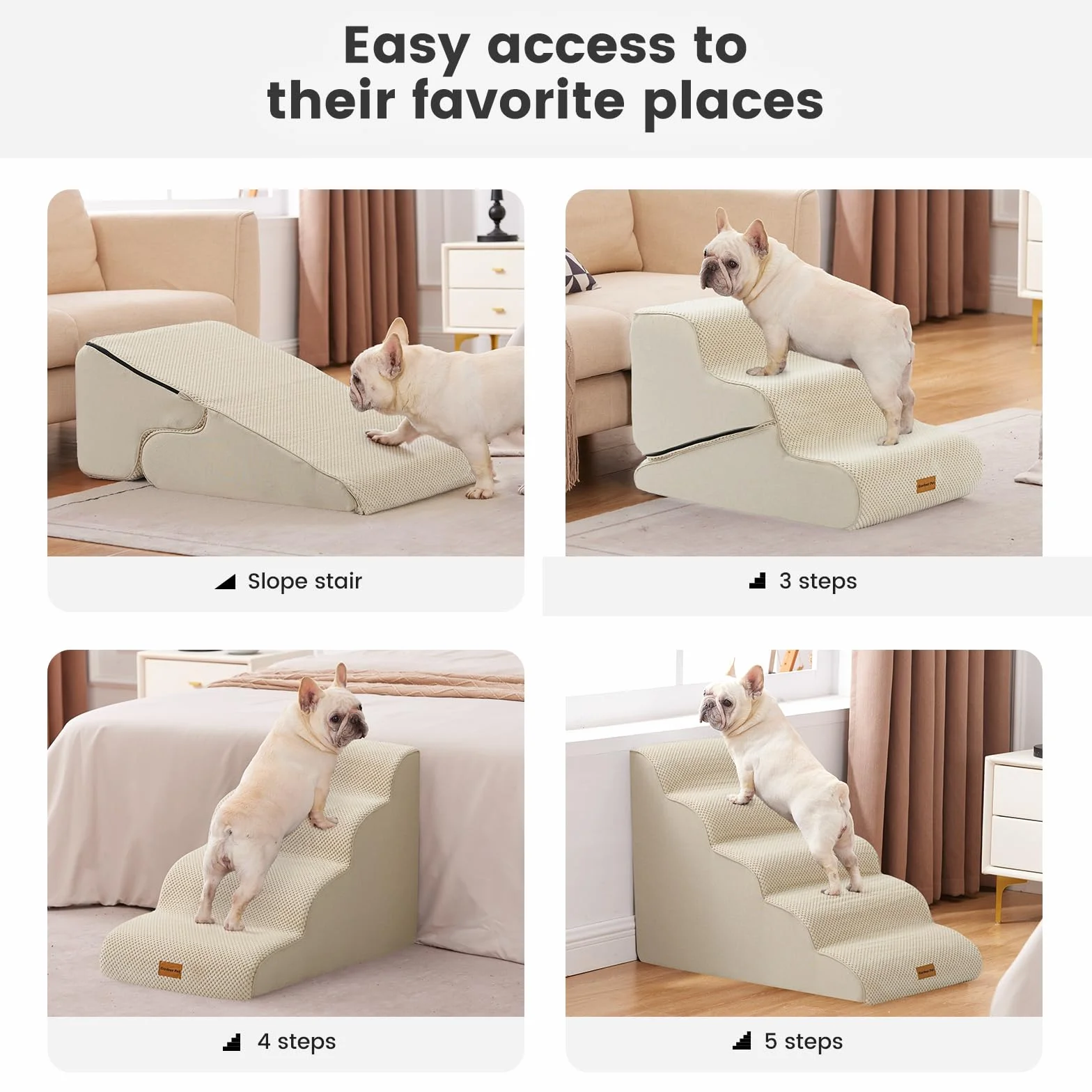 Gardner Pet Schody dla małych psów 35/42 cm, schody dla zwierząt domowych, 3 stopnie, rampa dla psów z gęstej pianki z antypoślizgowym, wodoodpornym pokrowcem materiałowym, na łóżko, sofę, kanapę i