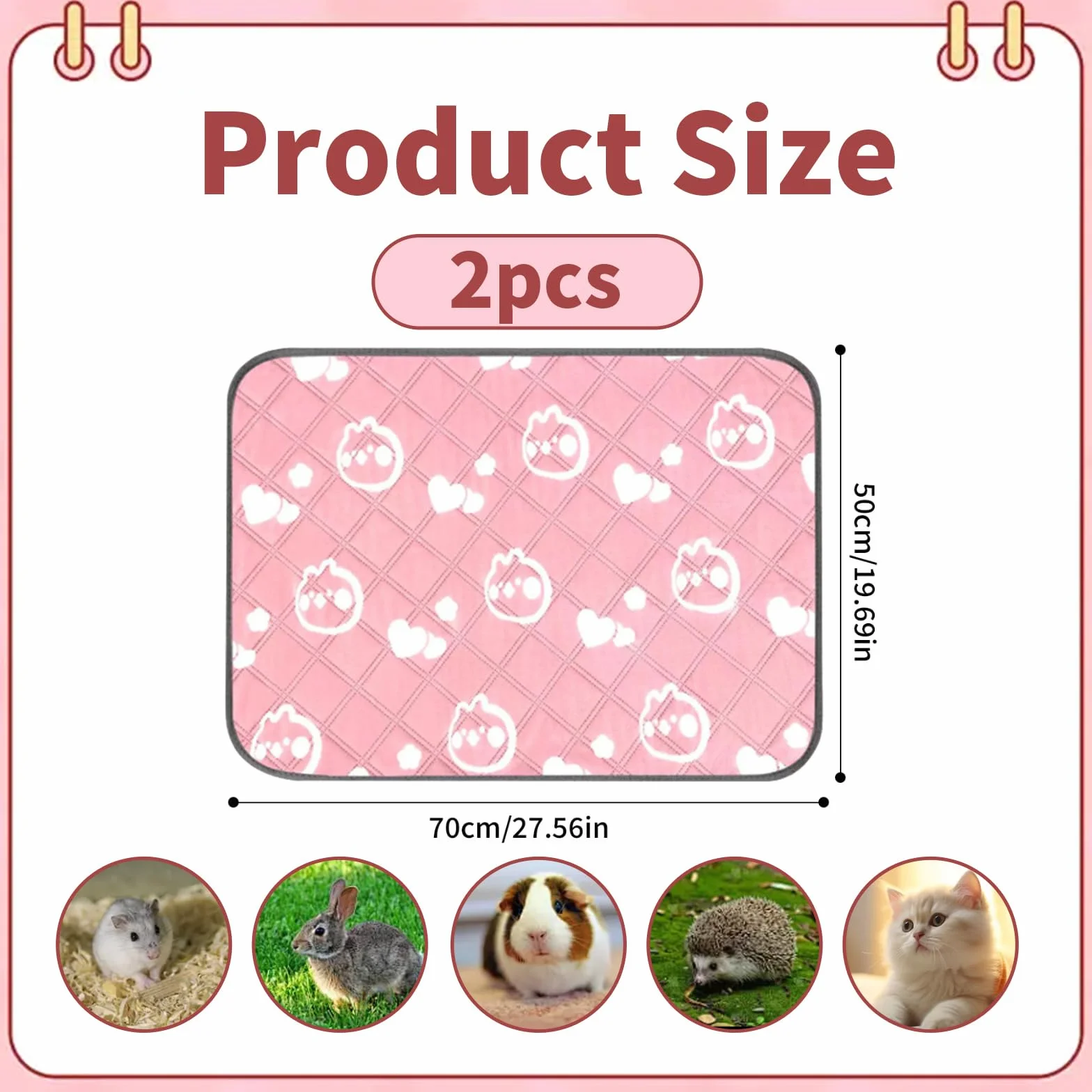 2 sztuki Mata chłonna klatka dla zwierząt: 50x70cm Różowa wielokrotnego użytku mata chłonna, dywan higieniczny do klatki świnki morskiej, królik, chomik