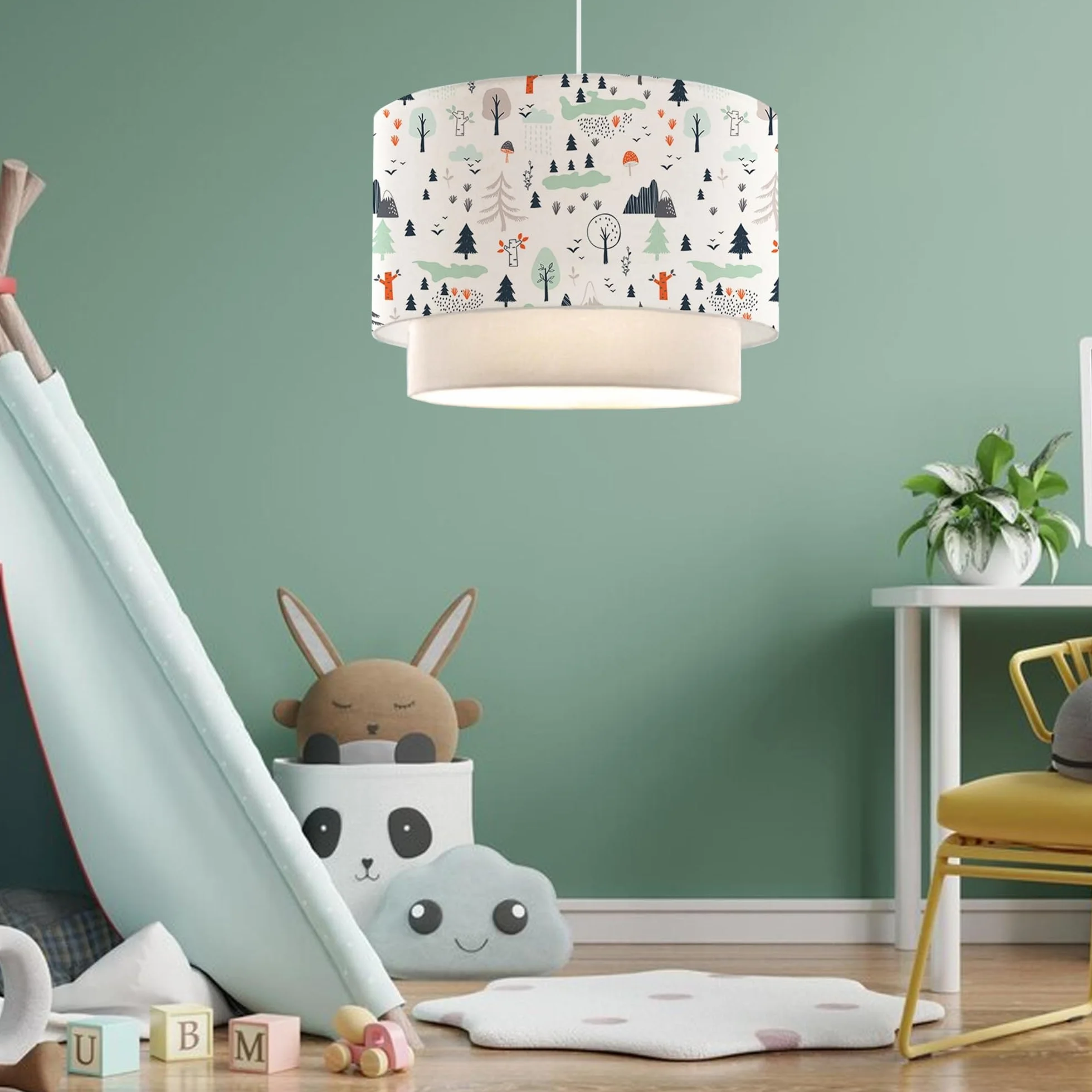 lux.pro Lampa do pokoju dziecięcego Lurgan, lampa sufitowa E27, odpowiednia dla LED, lampa wisząca z abażurem z tkaniny, podwójny motyw drzewa, 70 cm wysokości, biała