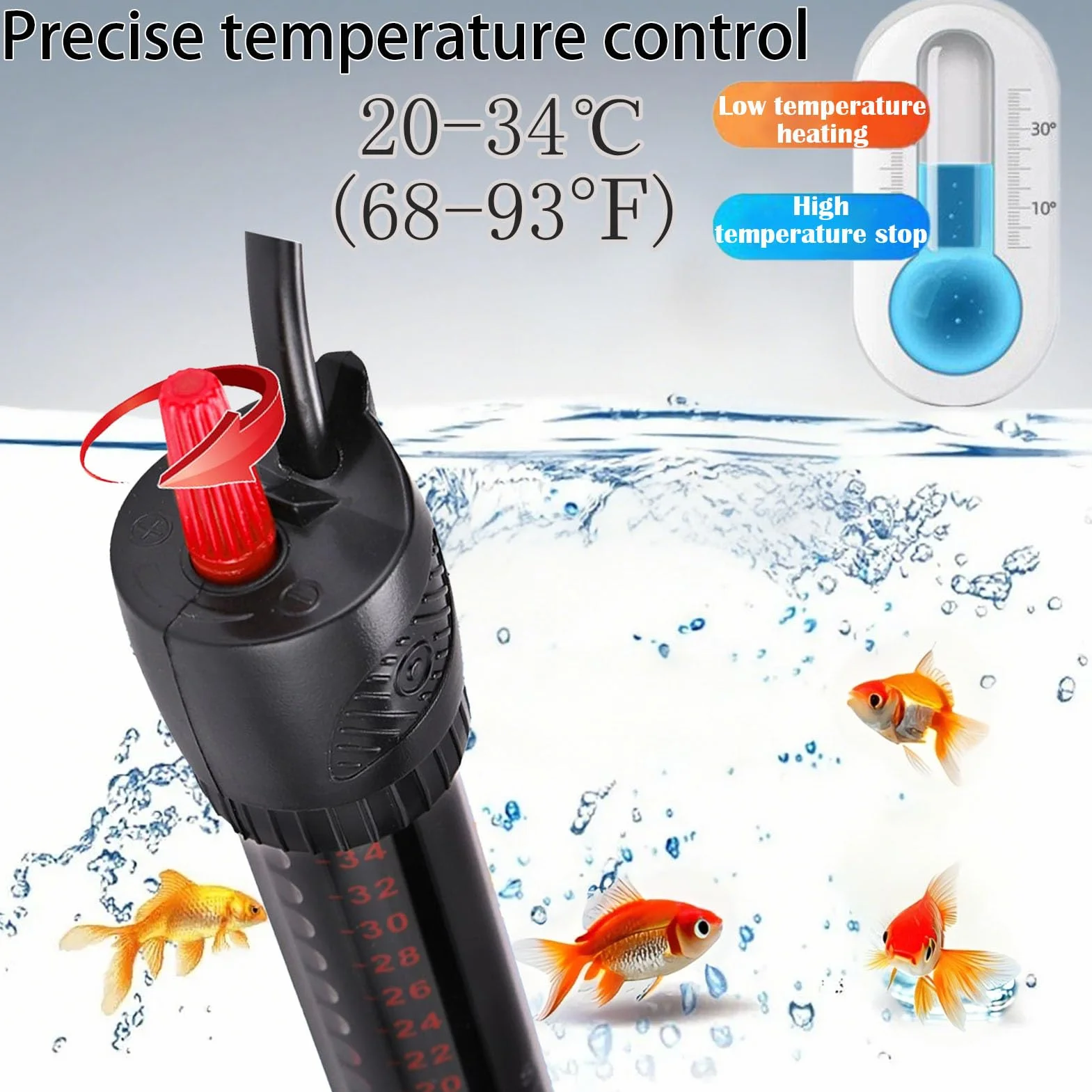 Ruikdly Grzejnik do akwarium, 200 l, 200 W, pręt grzejny do akwarium, regulowany grzejnik do akwarium z przyssawkami, wodoszczelny termostat, pręt grzejny do basenów z rybami i akwarium (220-240 V)
