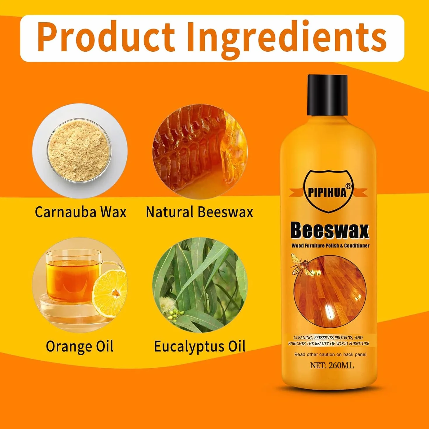 PIPIHUA Beeswax Furniture Polish Wood, naturalny wosk do mebli 260ml