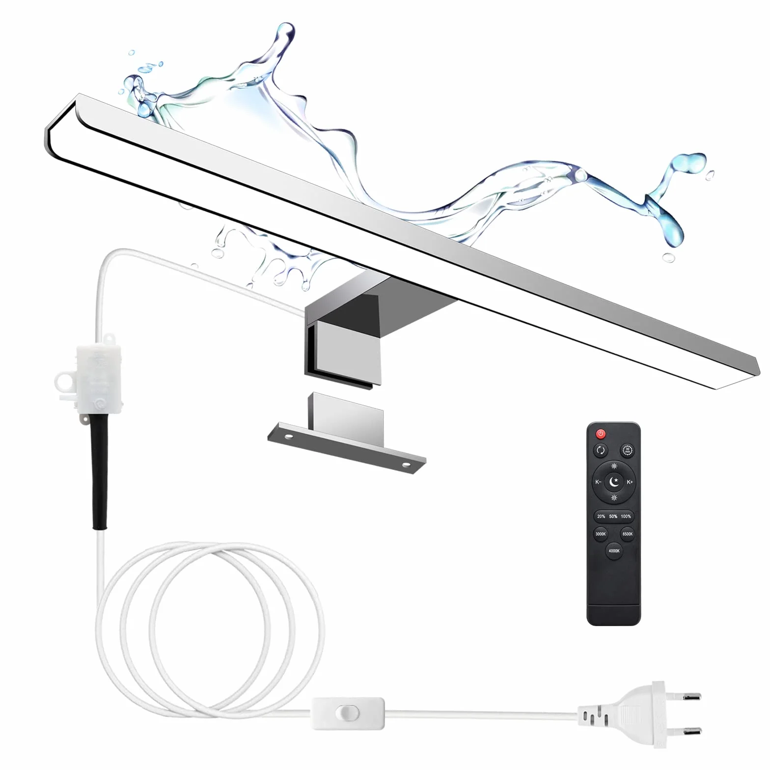 KYOTECH Lampa LED nad lustro łazienkowe, ściemniana, 12 W, 400 mm, 800 lm, z przełącznikiem, klasa wodoszczelności IP44, z pilotem zdalnego sterowania, oświetlenie do makijażu, oświetlenie łazienki,