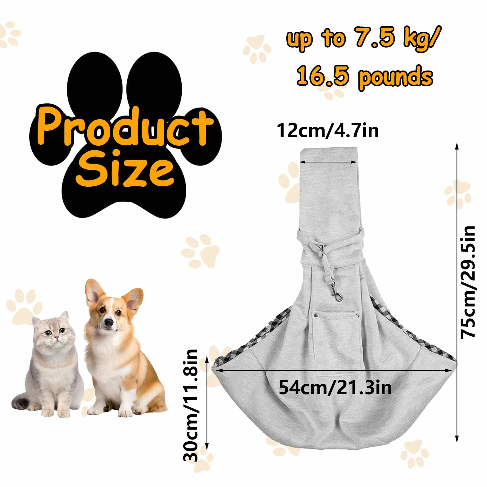 Torba do noszenia psa dla szczeniaków, torba do noszenia małych psów, 7,5 kg, z klamrą bezpieczeństwa, szara, regulowana, dwustronna torba transportowa do spacerów na świeżym powietrzu, podróży