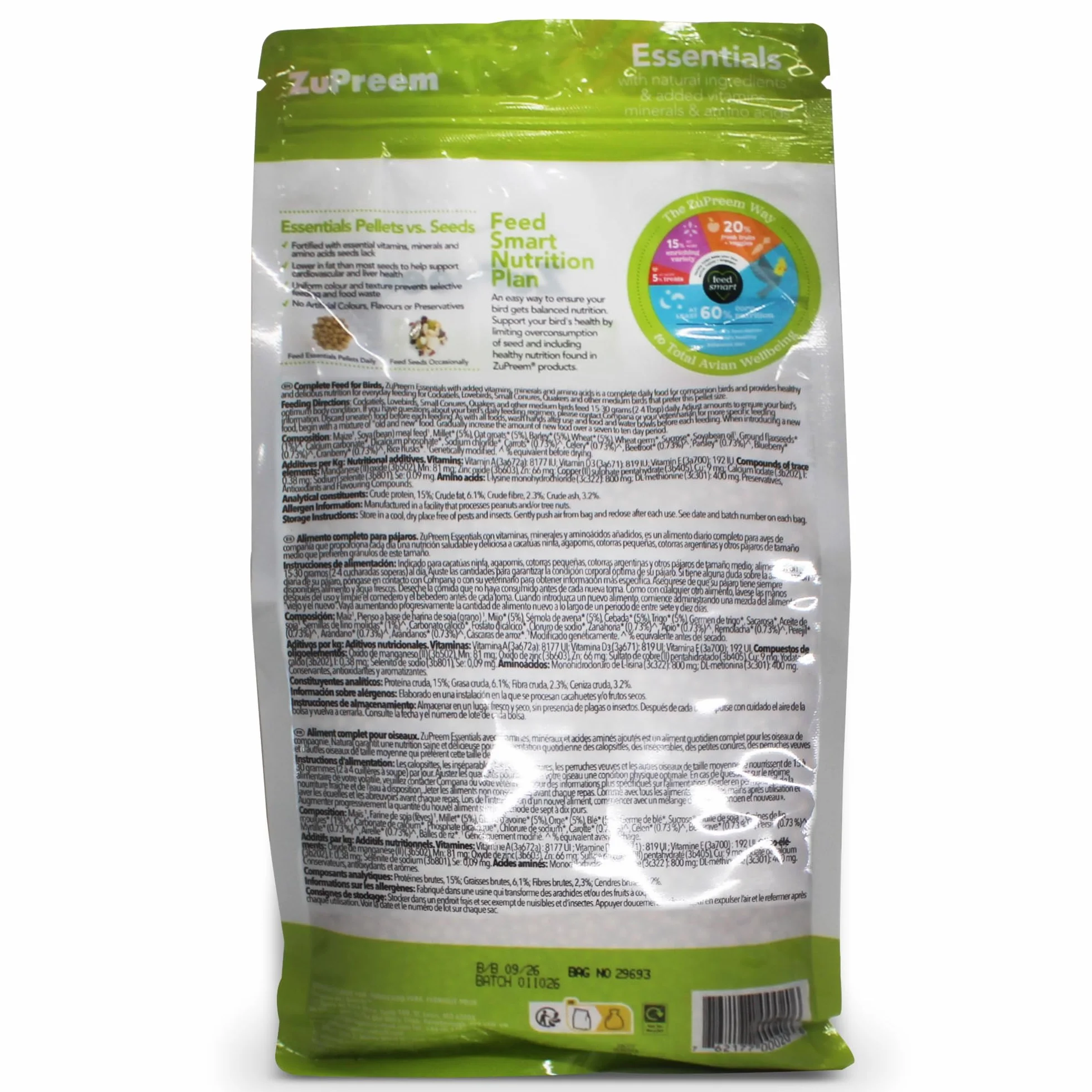 Zupreem Essentials karma dla ptaków domowych - naturalne składniki - karma dla ptaków odpowiednia dla zakochanych ptasiów, kakadu NINFA, argentyńskich Cotorras i innych średnich ptaków - 1 kg