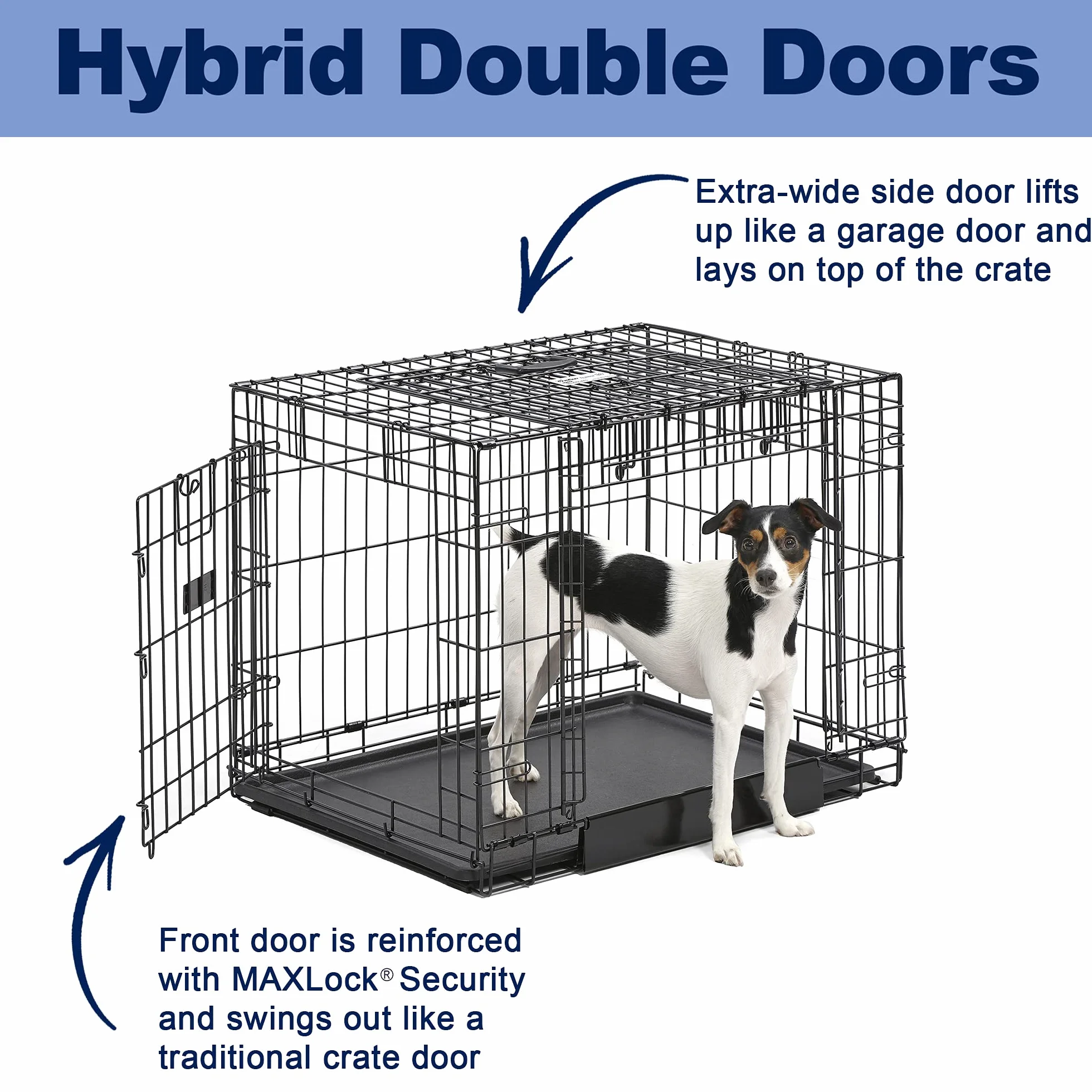 MidWest Homes for Pets Medium Ovation Double Door 30-inch Folding Metal Dog Crate, Front and Up & Away Side Doors, Space-Saving Design