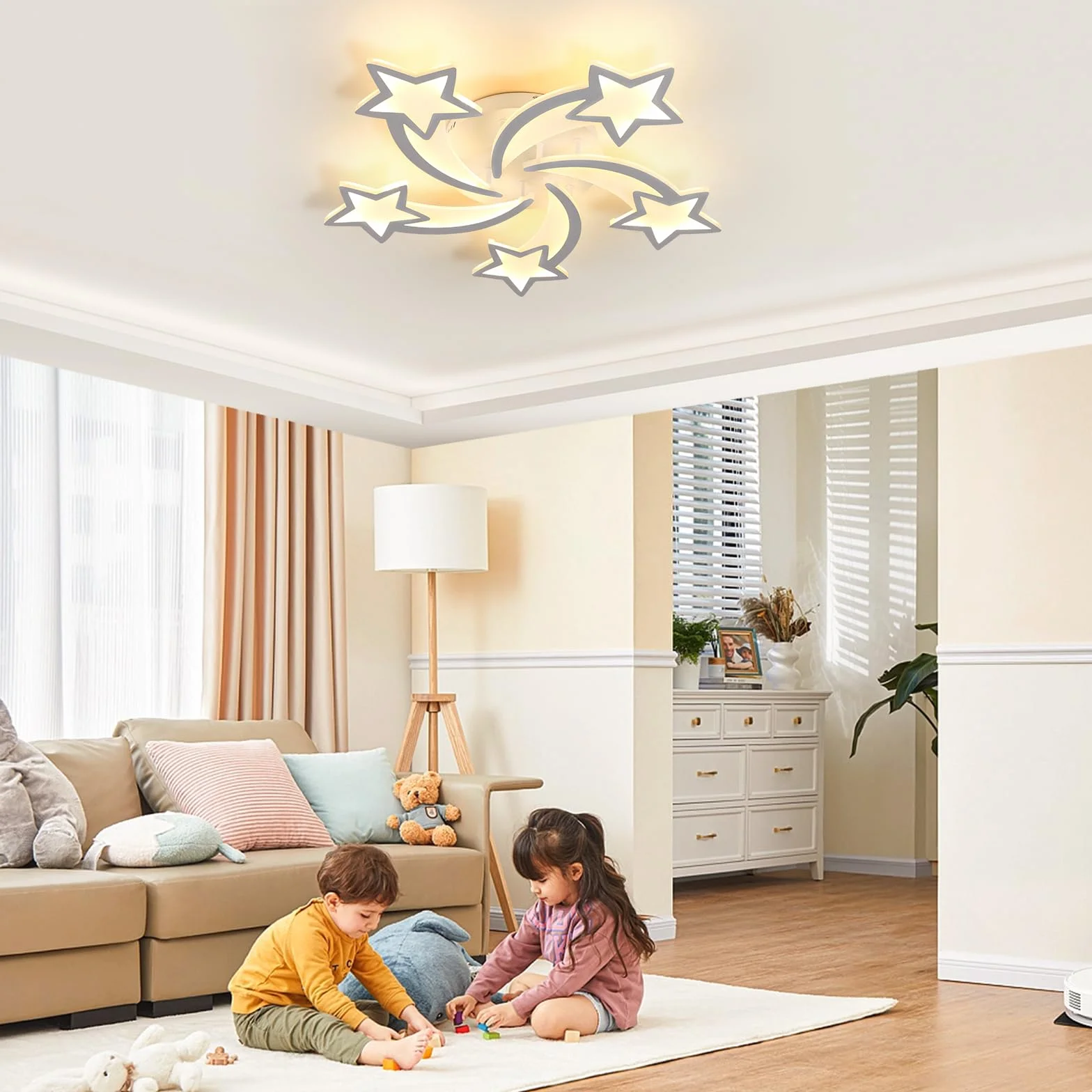 Toolight Lampa sufitowa LED do ściemniania 50 W, 6200 lm, żyrandol do pokoju dziecięcego z pilotem zdalnego sterowania 3000 K-6500K, nowoczesna akrylowa lampa sufitowa do pokoju dziecięcego, salonu,