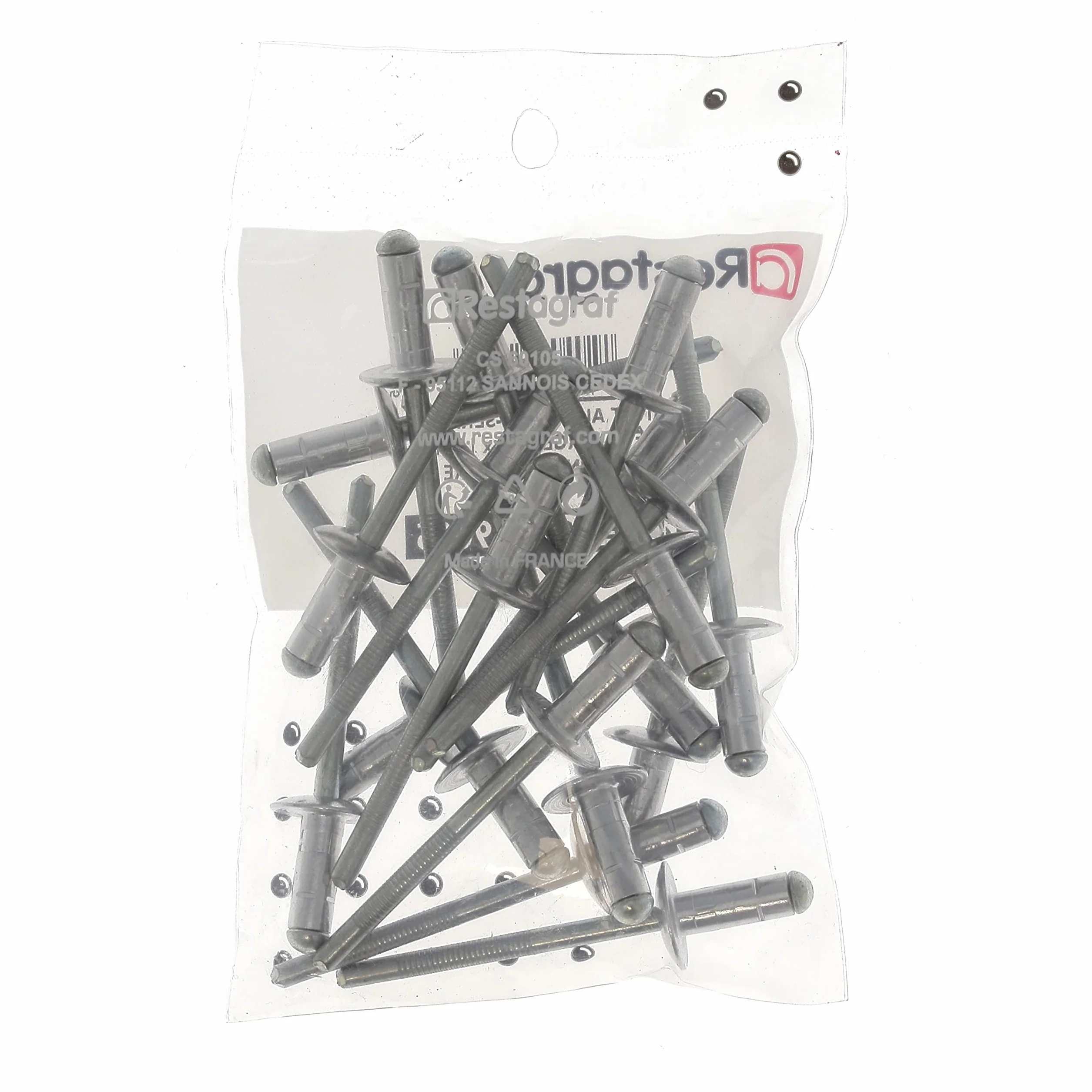 Restagraf - Nity z dużą główką, zaciski, aluminiowy i stalowy trzonek – kompatybilny z Mercedes, Nissan – średnica 6,4 mm – długość 16 mm – nr ref. 139005 – worek 20 sztuk