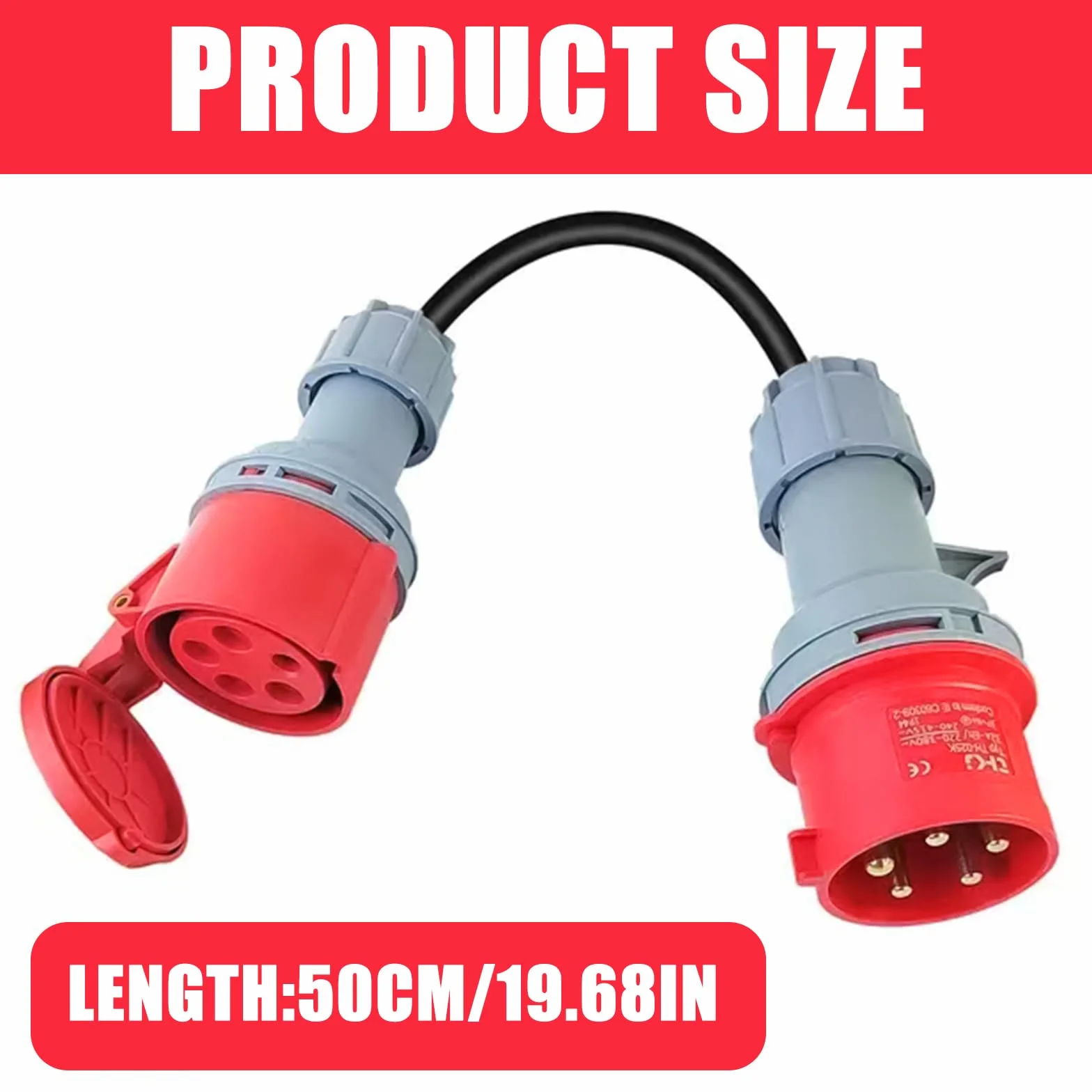 Adapter CEE 32 A na 16 A, z kablem o długości 50 cm, ochrona IP44, 5-biegunowy, rozdzielacz prądu 400 V, adapter do samochodów elektrycznych, akcesoria do warsztatów, przemysłu i budownictwa
