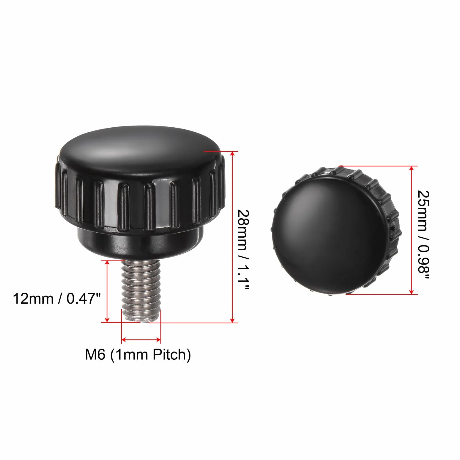 QUARKZMAN 4 szt. Śruby radełkowane M6 x 12 mm x 25 mm z łbem okrągłym ze stali nierdzewnej 304