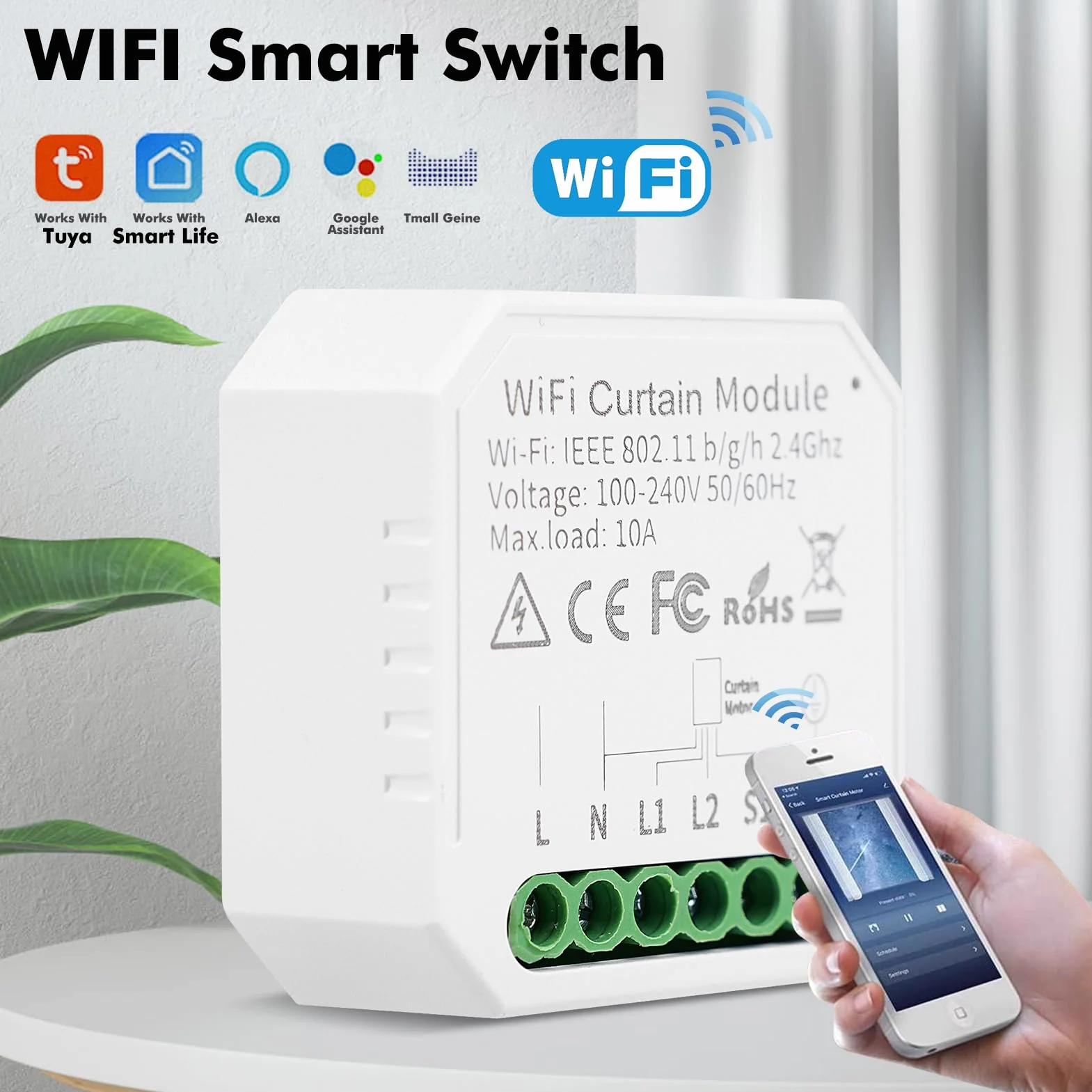 Inteligentny moduł przełącznika rolet Wi-Fi z timerem Tuya WiFi inteligentny przełącznik do zasłon, żaluzji, współpracuje z Alexa Google Home
