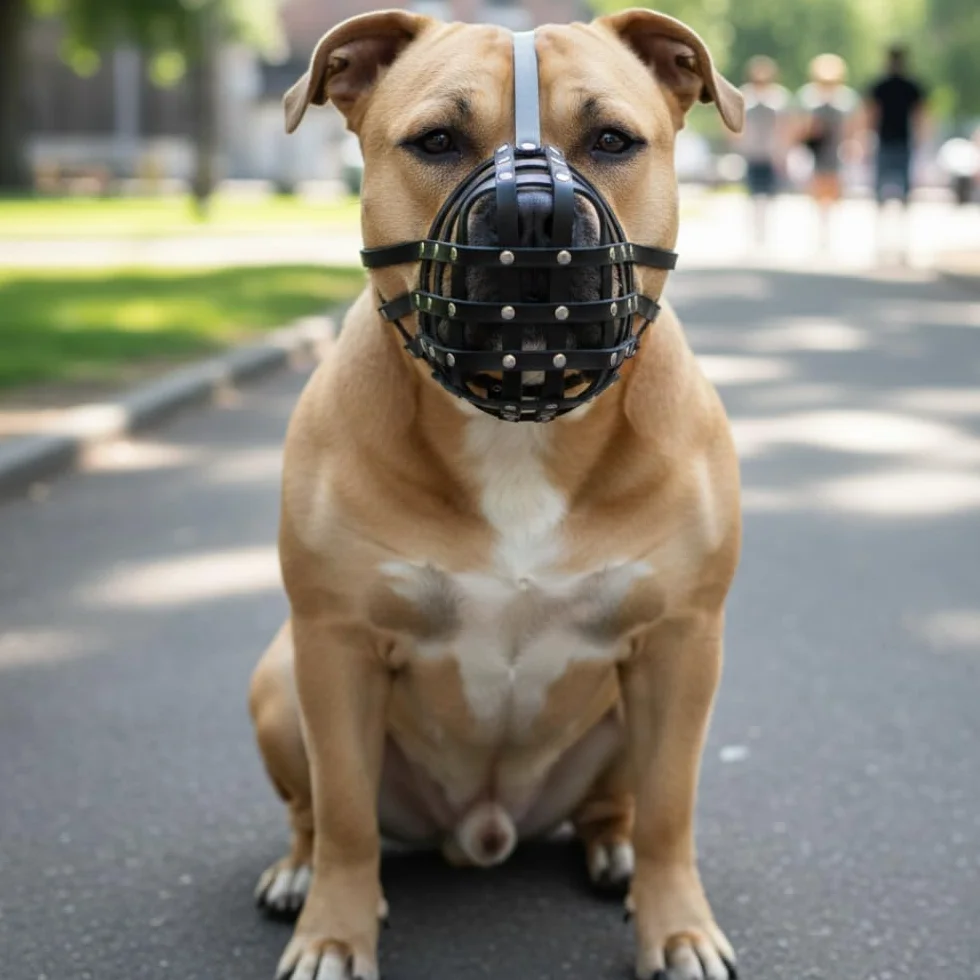 Kaganiec dla psa z prawdziwej skóry dla American Bully, Bully XL i innych podobnych pysków (czarna skóra, AB2)