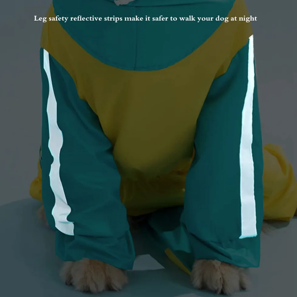 płaszcz przeciwdeszczowy dla psa, All Inclusive Duży płaszcz przeciwdeszczowy dla psa Ochrona brzucha Kombinezon Cztery nogi Ochraniacz ogona Złoty wodoodporny(4xl)