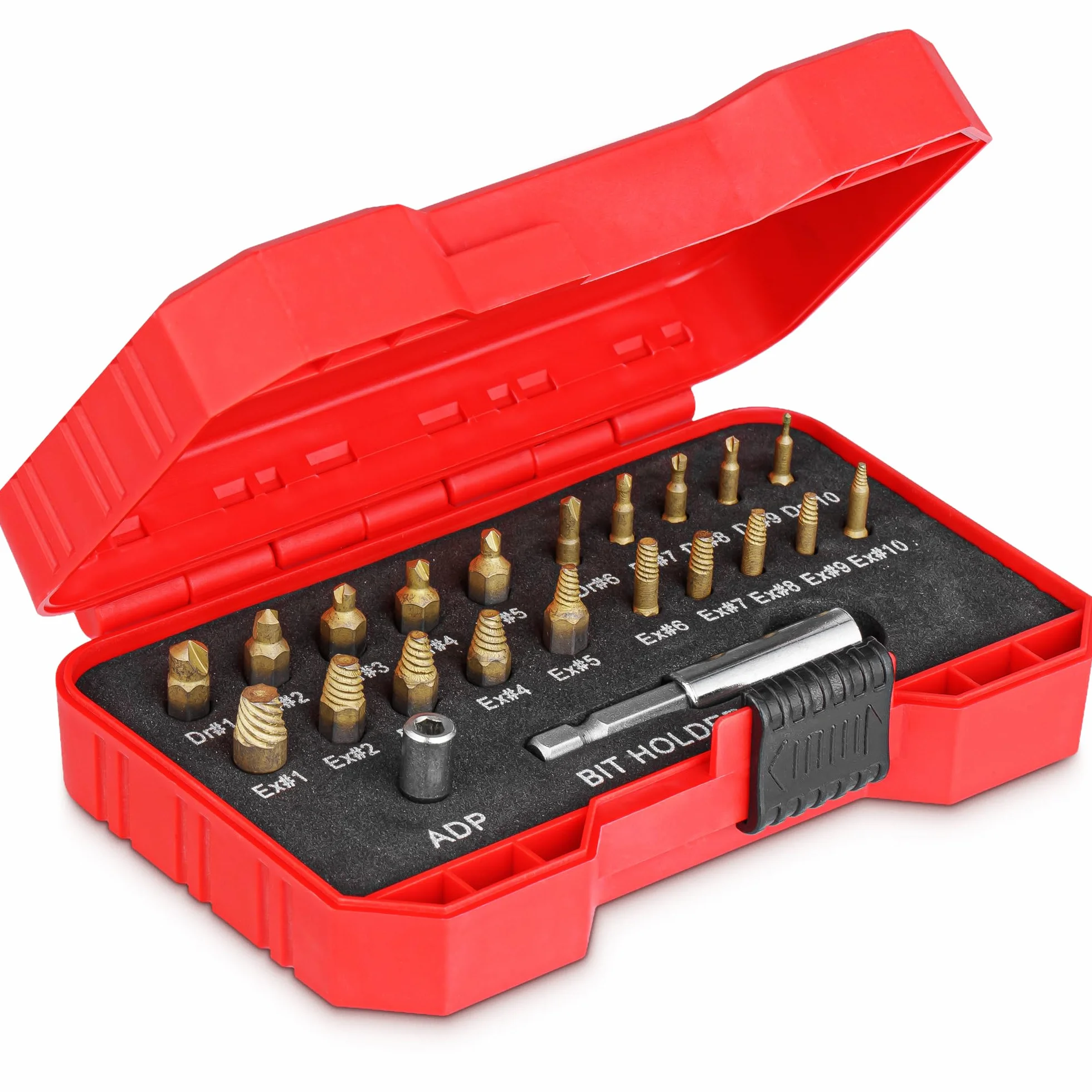 Titanium Screw Extractor Set for Broken & Damaged Screws - 22 pc, Silver & Gold - Remover Kit with Drill Bits, Extractors, Bit Extension & Socket Adapter