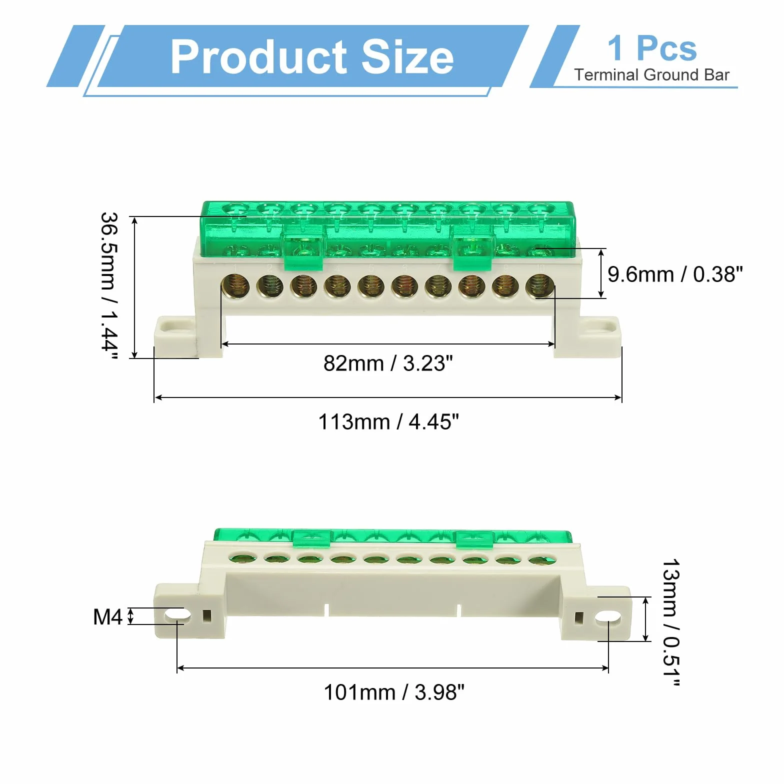 QUARKZMAN Uziemienie Bar, Mosiężny Terminal Bar Z 10 Pozycjami, Blok Ziemi 7x11mm Do Sprzętu Elektrycznego, Skrzynka Dystrybucyjna, Zielony