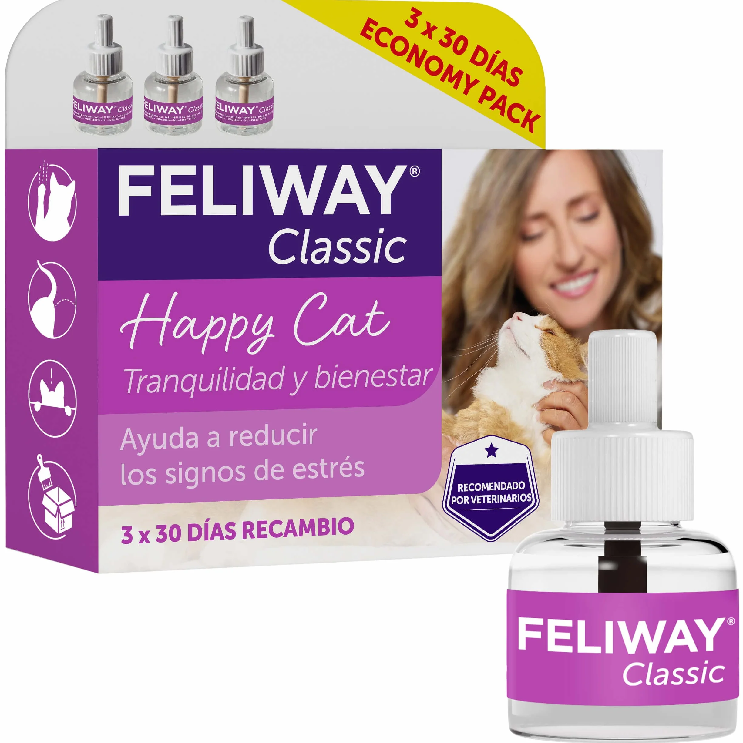 Feliway C23860B Zestaw Środków Uspokojajacych do Dyfuzora Friends, 3 x 48 ml,