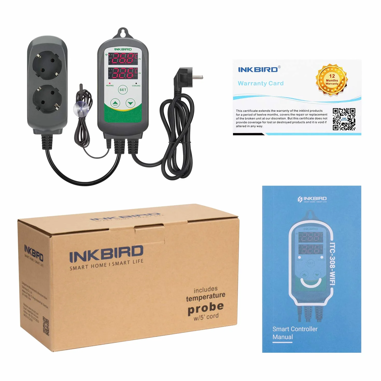 Inkbird ITC-308-WIFI Termostat temperatury, gniazdo chłodzące 230 V z wodoodporną sondą do akwarium