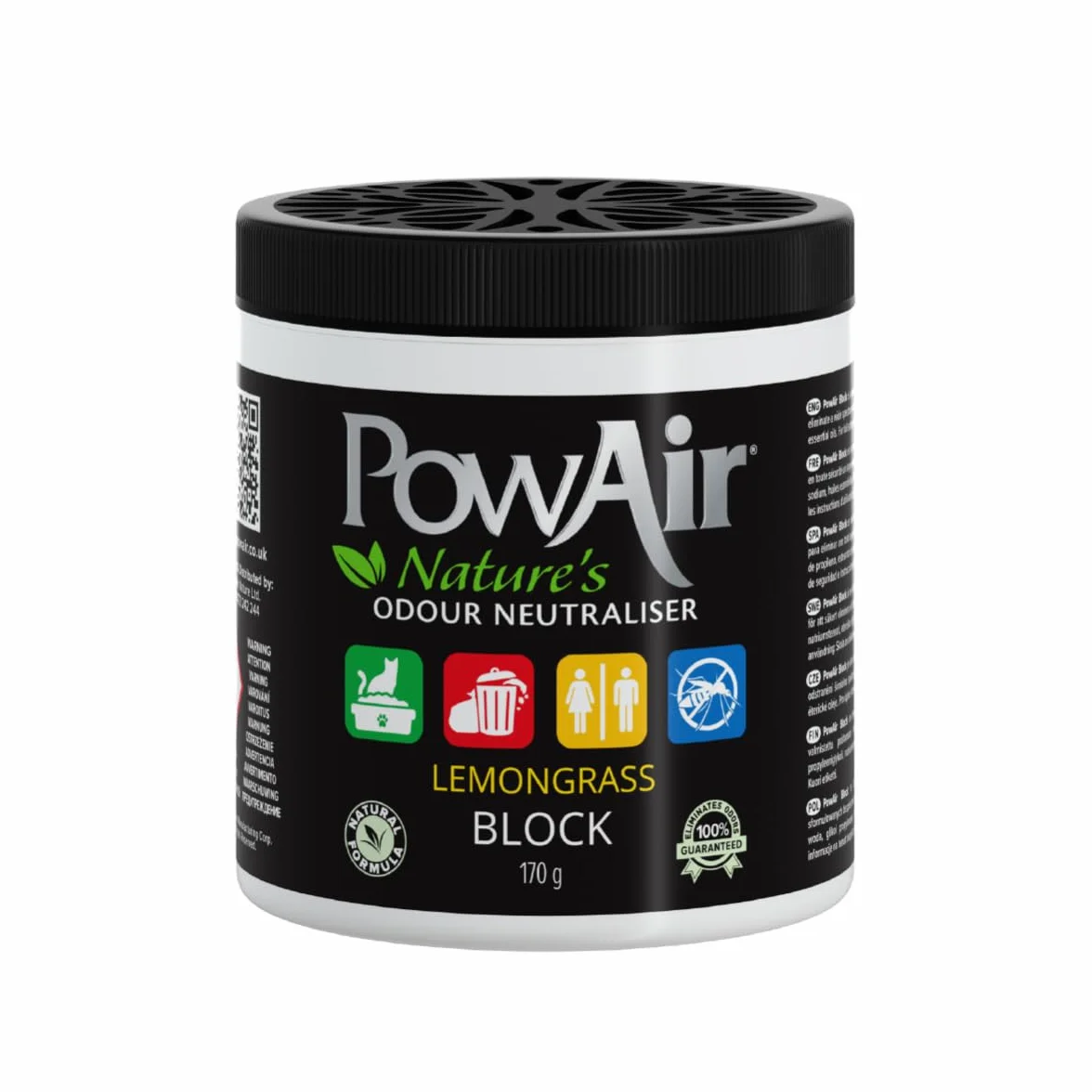 PowAir Block naturalny neutralizator zapachów - trawa cytrynowa 170 g - kontrola zapachu do małych pomieszczeń i obszarów - naturalna formuła