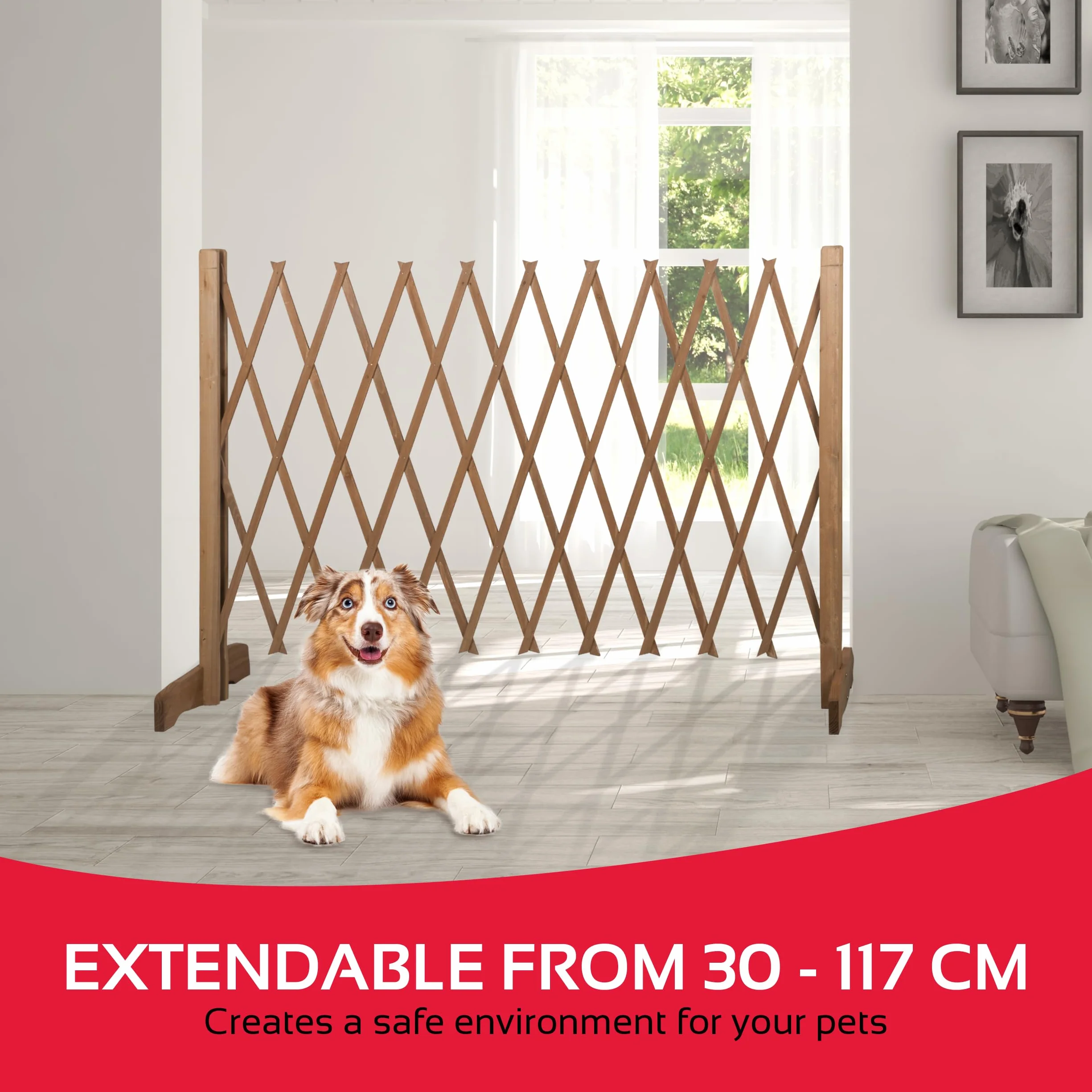 MaxxPro Barrier Door Safety Gate, Extendible Dog Fence, szerokość 30-117 cm, wysokość 90 cm