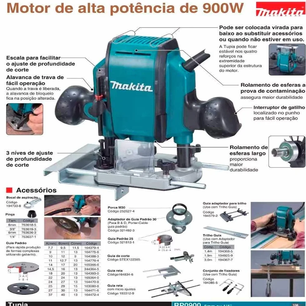 Makita Rp0900 Frezarka Górnowrzecionowa, 900 W, 230 V, Czarny/Niebieski, 35 mm