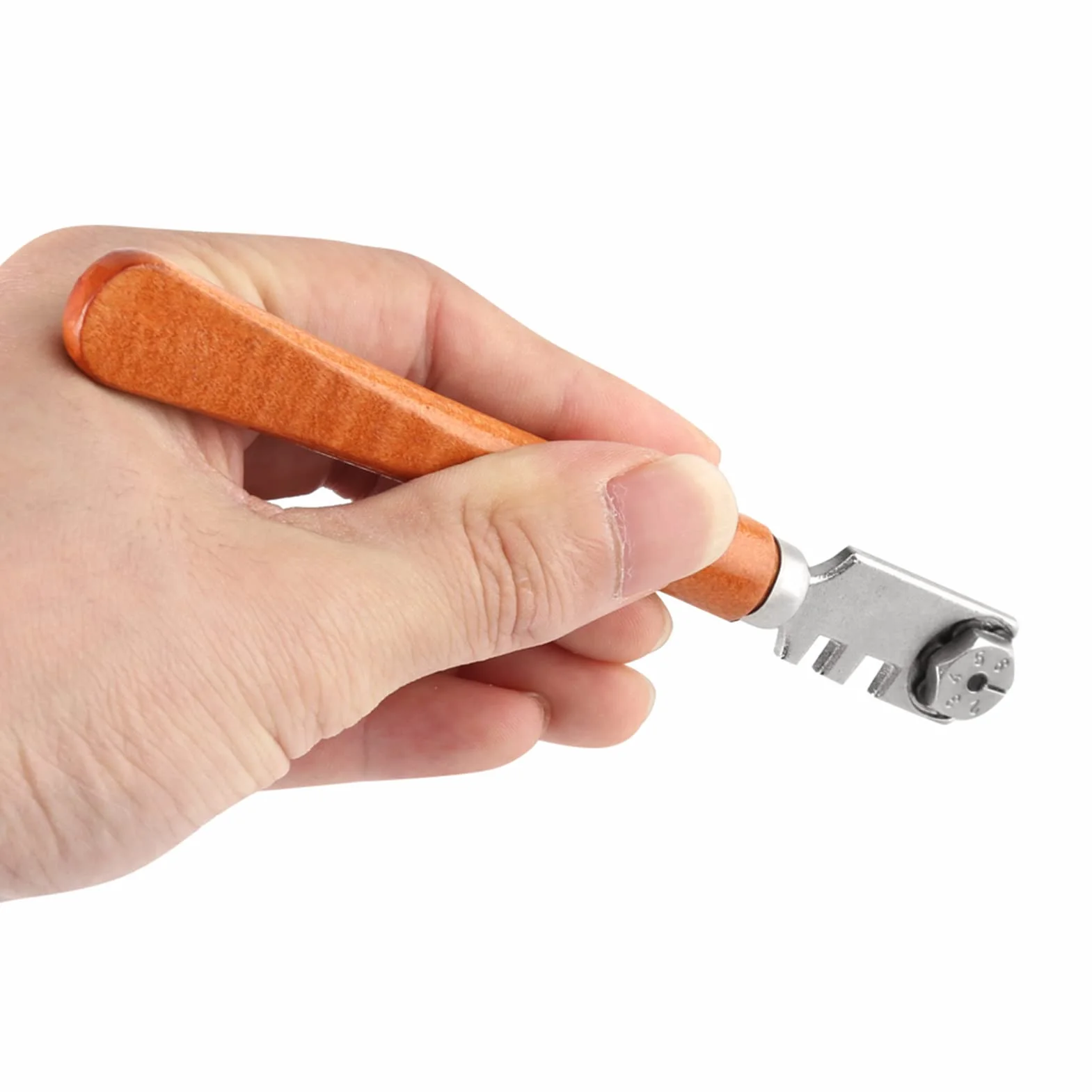 Obcinak do szkła z 6 kółkami, drewniana rękojeść, wymienne cięcie z węglików spiekanych, do cięcia szkła od 4 mm do 10 mm