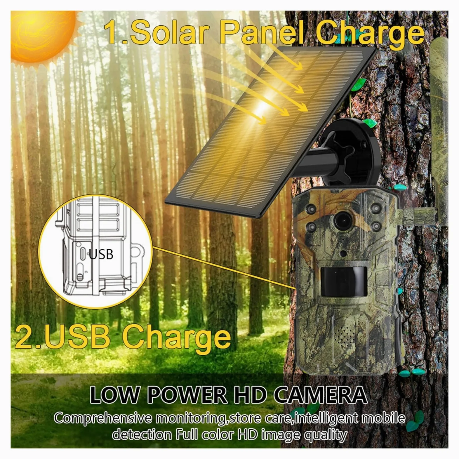 Solar Hunting Tracking Camera Wodoodporna Kamera Do Wykrywania Ruchu Wildlife Z Noktowizorem(With 32G memory card)