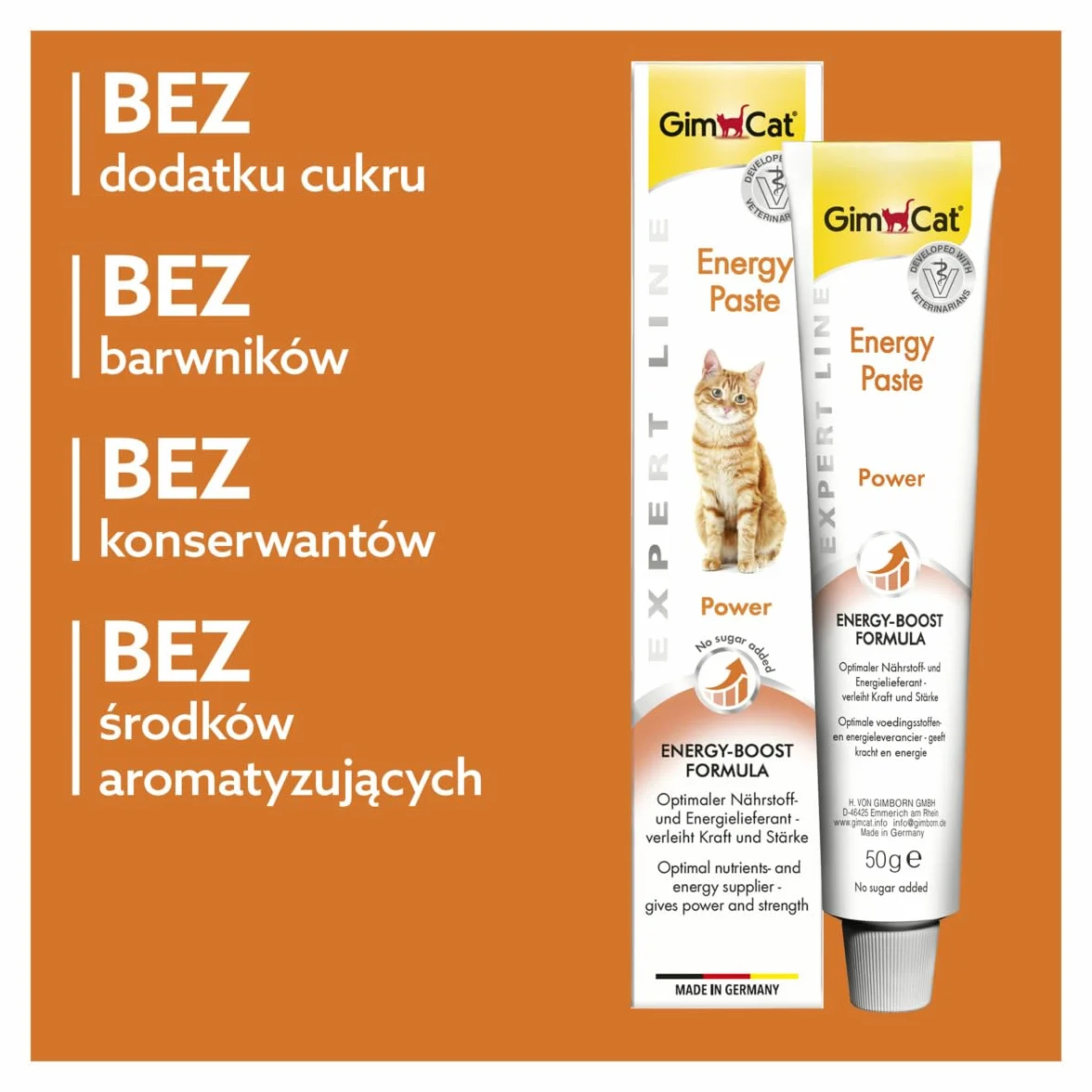 GimCat EXPERT LINE Energy pasta - Funkcjonalny przysmak dla kotów, który dostarcza energię i składniki odżywcze - 1 tubka (1 x 50 g)