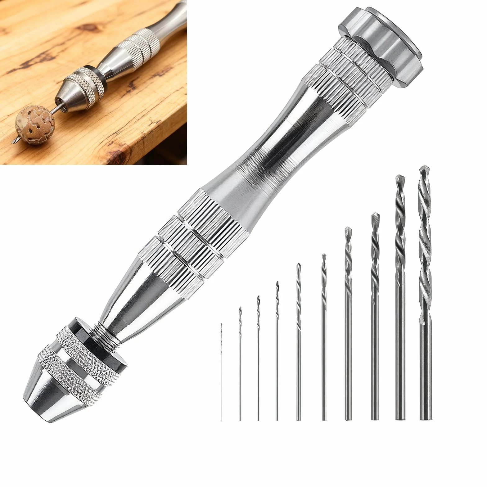 Wiertło ręczne do żywicy epoksydowej, wiertarka ręczna Pin Vise, mini wiertarka ręczna z 10 wiertłami spiralnymi (0,8-3 mm), wiertło do żywicy odlewniczej, modelarstwa, produkcji biżuterii
