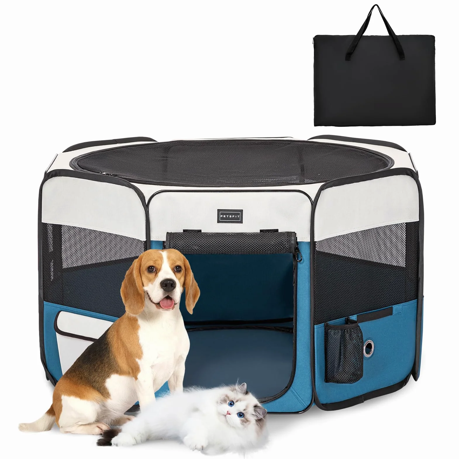 PETSFIT Składany kojec dla psa 91×84×53 cm niebieski