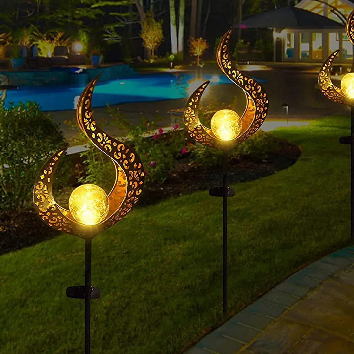 Lampa solarna do użytku na zewnątrz, 2 metalowe wydrążone diody LED, dekoracyjny stojak ogrodowy, lampa solarna na zewnątrz, pochodnia solarna do ogrodu, IP65, dekoracja ogrodowa na taras, ścieżkę,