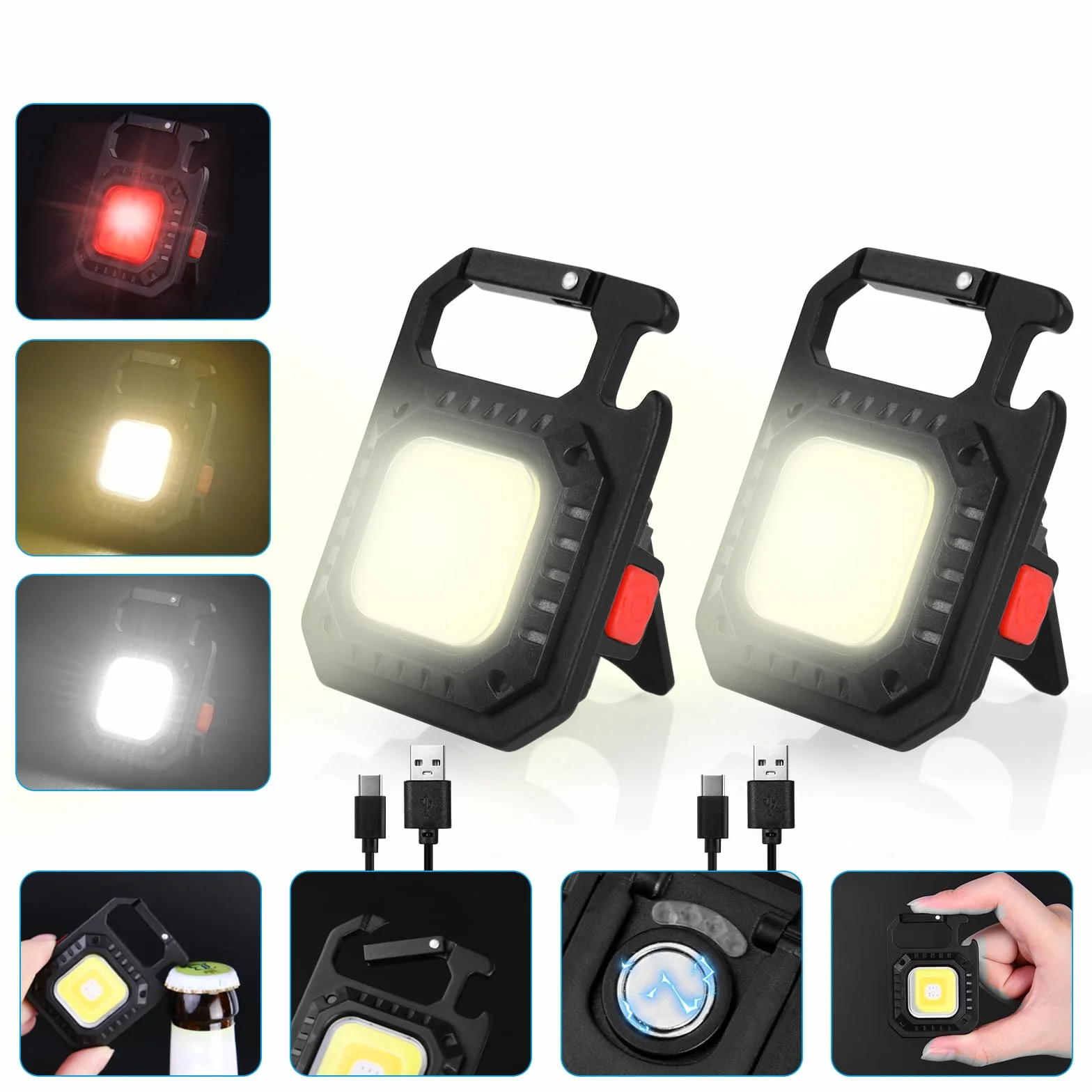 Mini LED Latarka z Brelokiem 2 szt. 800 Lumenów Wodoodporna Magnetyczna Otwieracz do Butelek