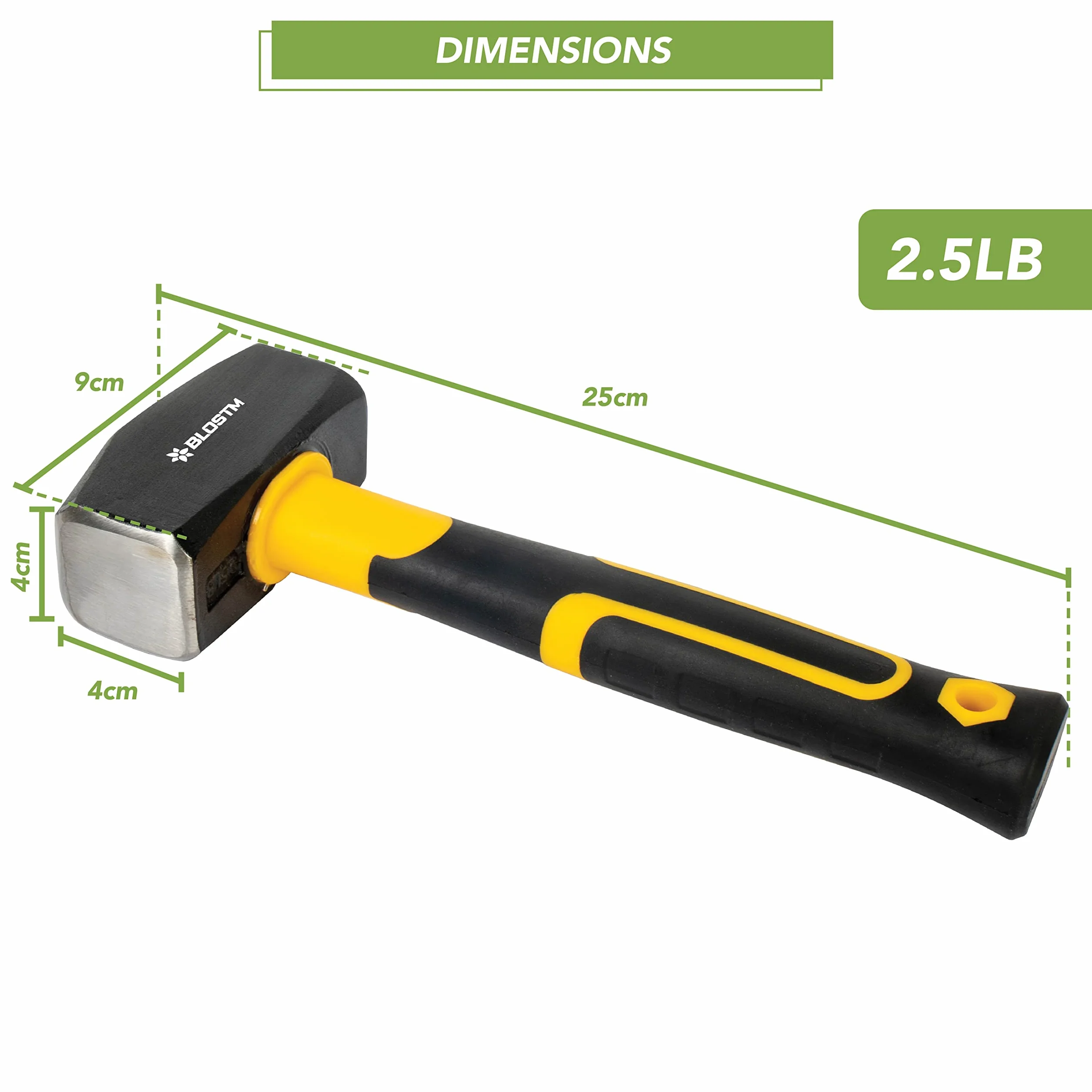 BLOSTM Młotek 1.1kg z rękojeścią z włókna szklanego - 2,5 lb odporny młotek z ergonomicznym, antypoślizgowym uchwytem - 2,5 kg / 1100g
