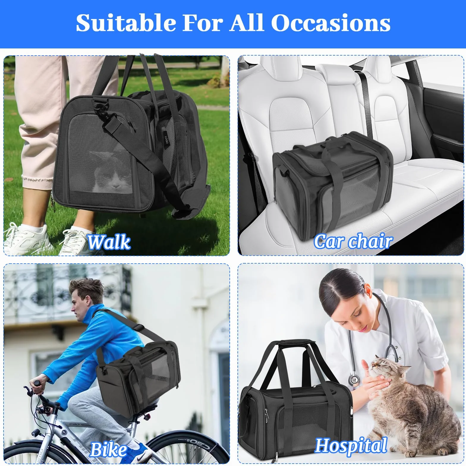 Torba transportowa dla zwierząt domowych, składana i oddychająca, 7 kg, dla średnich psów, kotów, do samochodu, pociągu, podróżowania, 45 x 30 x 30 cm, 45 x 30 cm, dla psów i kotów