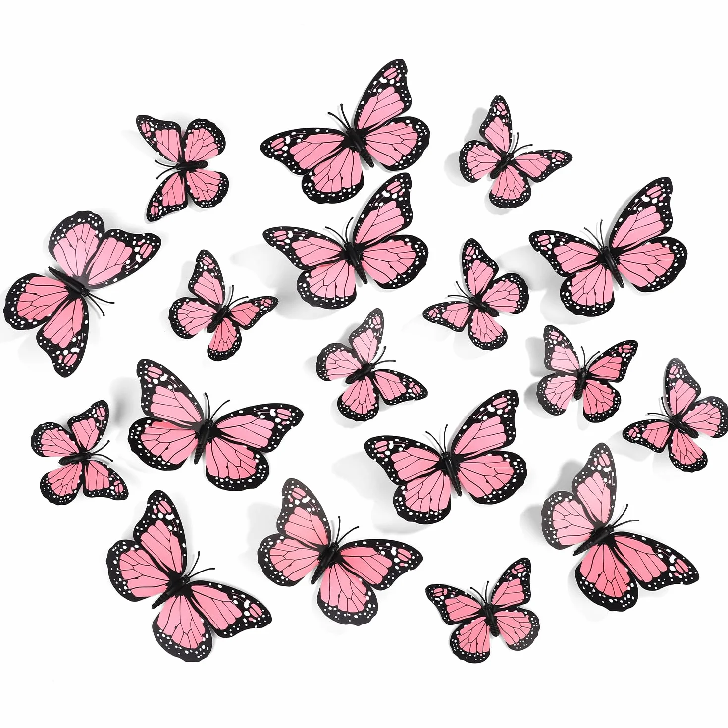 Magnesy Motyl Monarcha 24 Szt. Sztuczny Dekoracje Naklejki Scienne 3D Naklejka do Rzemiosla Sciany (Rózowy)