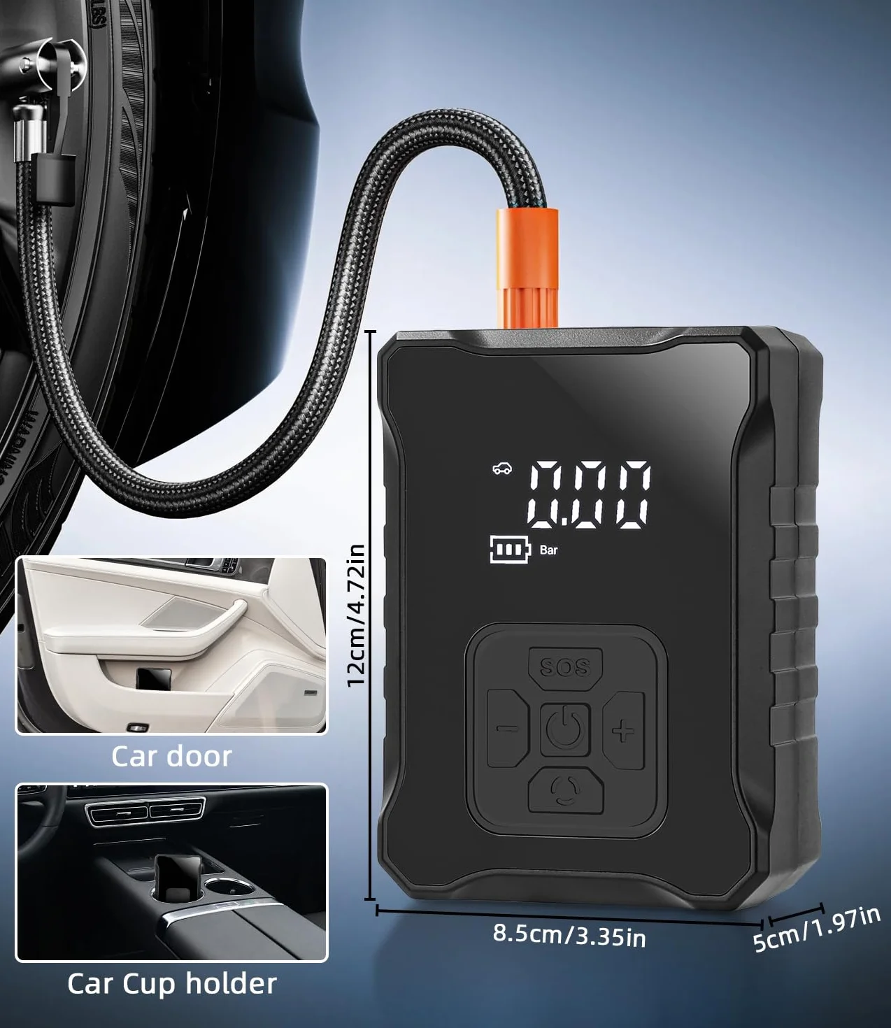 Elektryczna pompa powietrza, mini sprężarka powietrza 150PSI Pompa rowerowa Elektryczna z cyfrowym wyświetlaczem LED Światło LED 3600 mAh Kompresor akumulatorowy do samochodu, roweru, motocykla, koszy