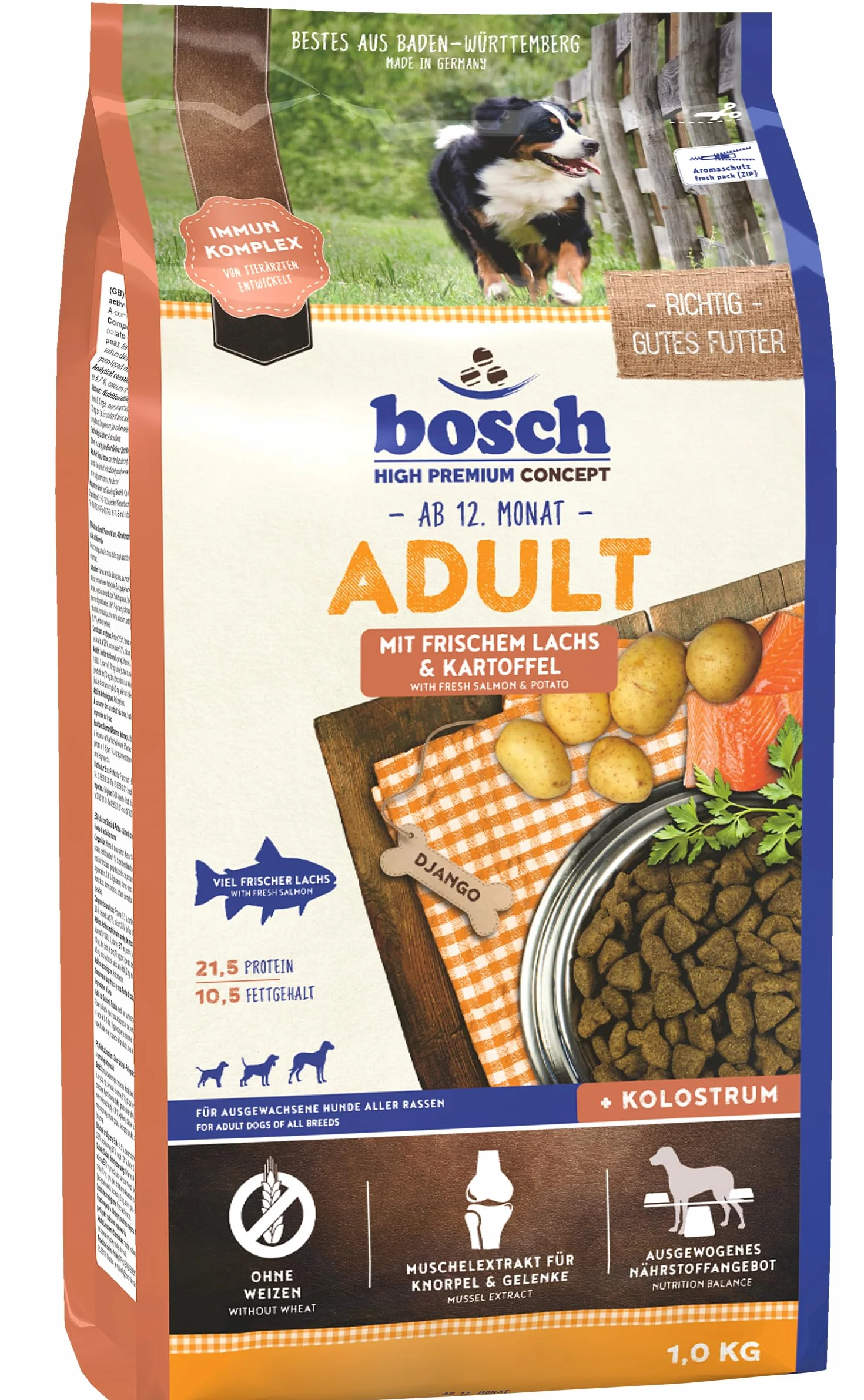 bosch HPC Adult ze świeżym łososiem i ziemniakiem, sucha karma dla dorosłych psów wszystkich ras, 1 x 1 kg