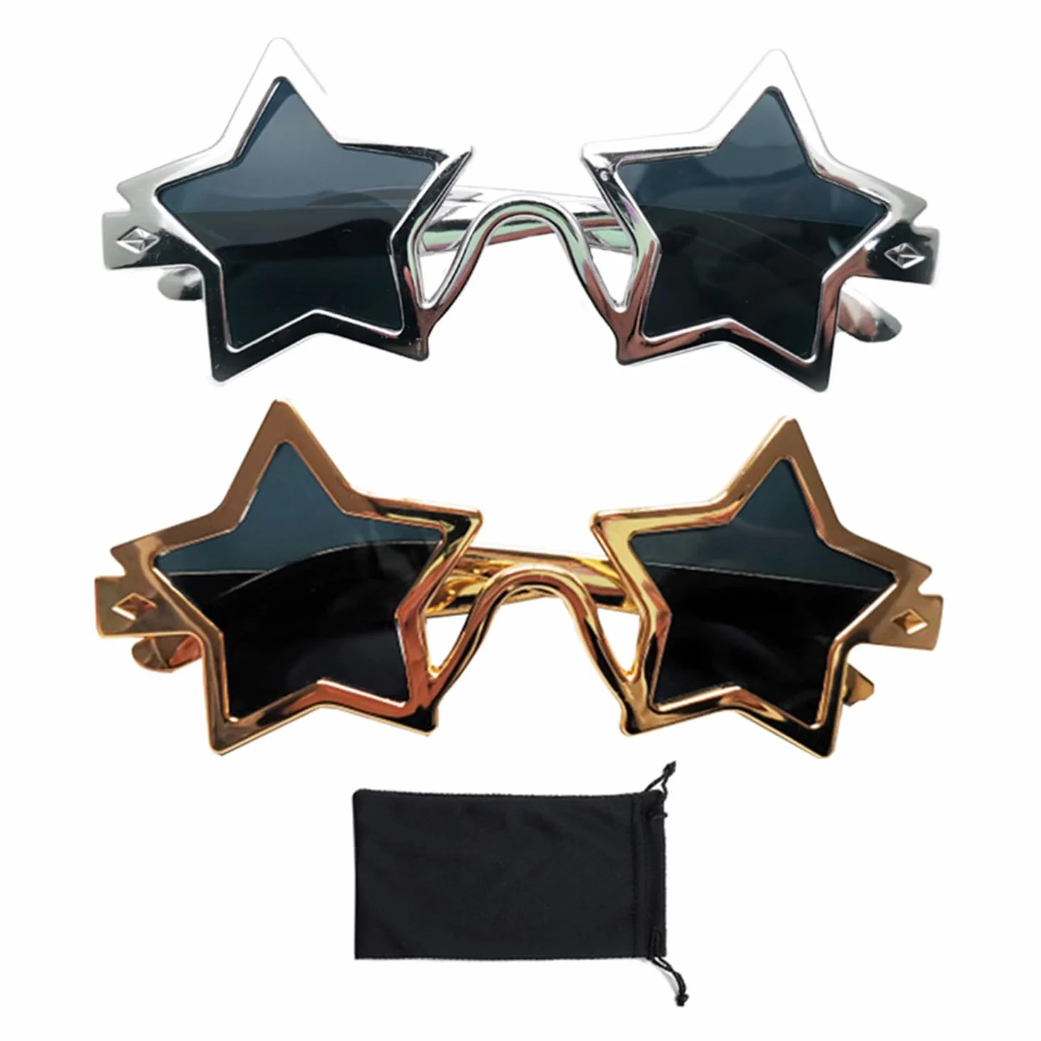 2 gogle w gwiazdki, 2 torby na okulary, okulary przeciwsłoneczne z pentagramem, modne okulary, akcesoria fotograficzne odpowiednie na Halloween, Boże Narodzenie, imprezy tematyczne