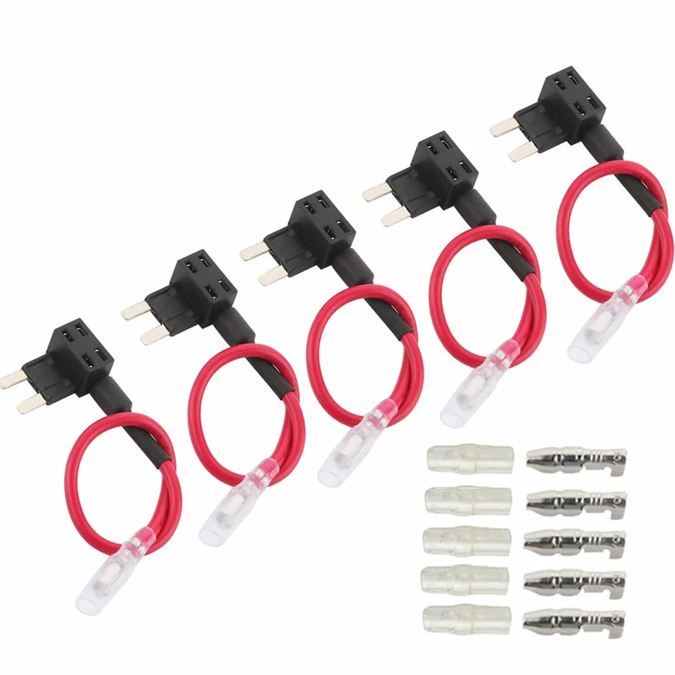 5 szt. Premium 12 V / 24 V mały uchwyt bezpiecznikowy, uchwyt bezpiecznika ostrza, bezpiecznik samochodowy, adapter bezpiecznika płaskiego z 15 bezpiecznikami Mini Blade