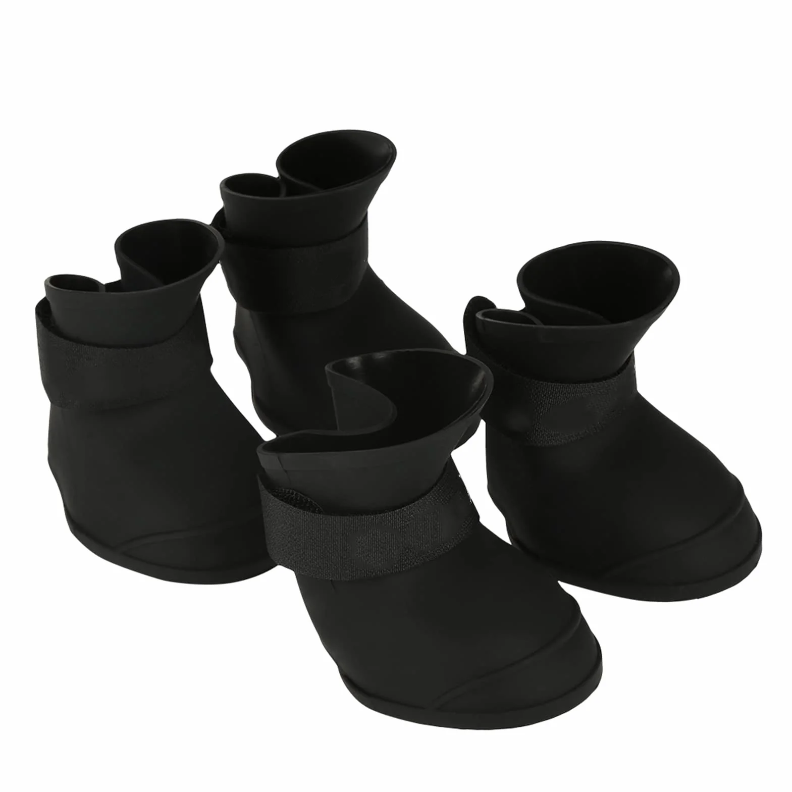 Ejoyous Buty dla psa, wodoodporne, zestaw 4 sztuk, buty dla psa, antypoślizgowe, silikonowe, ochrona przed wiatrem, z zapięciem na , tekstura odcisku stopy, rozmiar XL, czarne