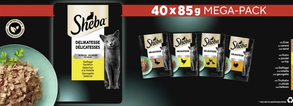 Sheba Delikatese Multipack Mokra Karma dla Kota 40x85g Saszetki z Drobiądzem w Galaretce