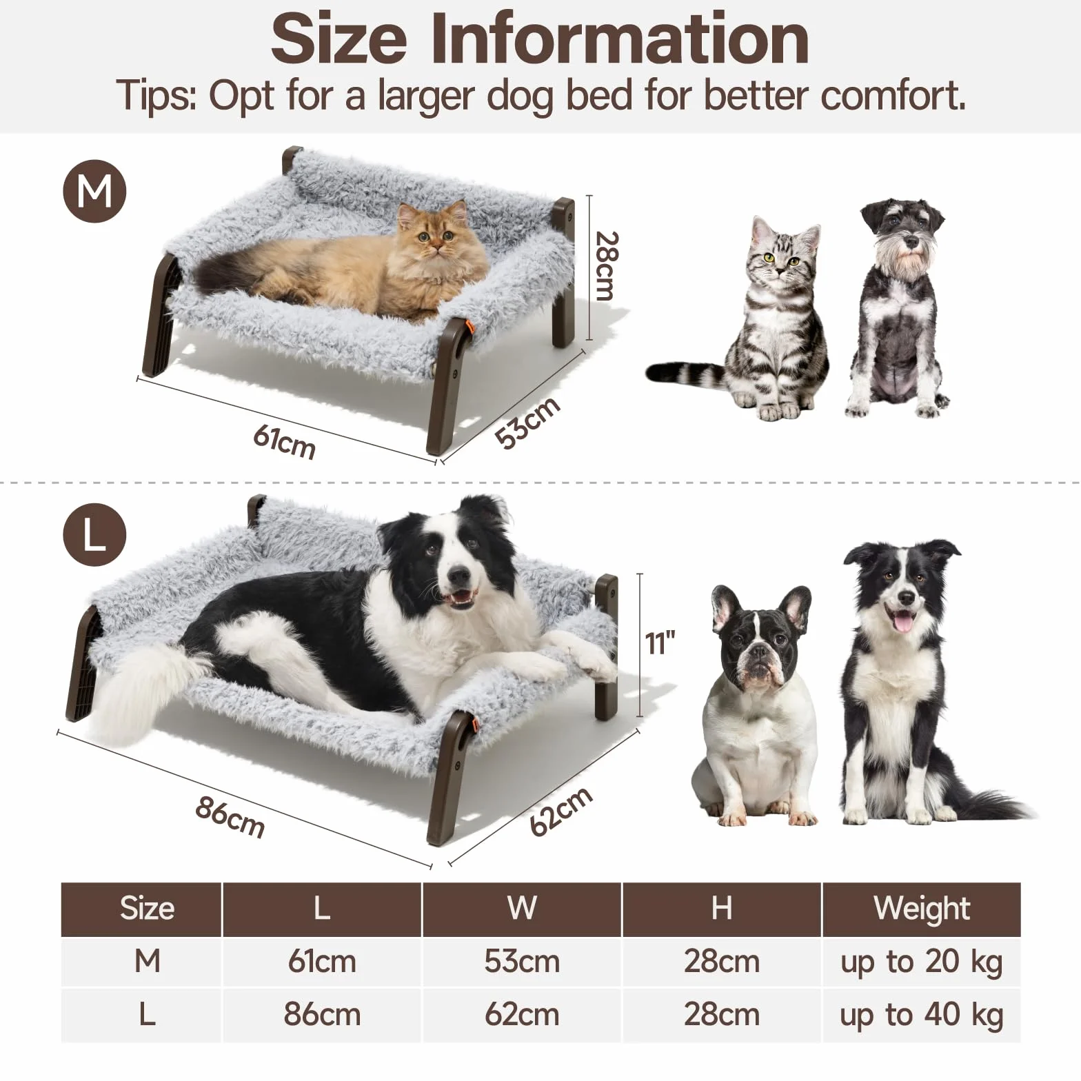 MEWOOFUN Sofa z podwyższonym podwyższeniem – 87 x 63 x 28 cm, oddychające legowisko dla zwierząt domowych ze zdejmowaną i zmywalną osłoną, dla dużych średnich psów z antypoślizgowym dnem