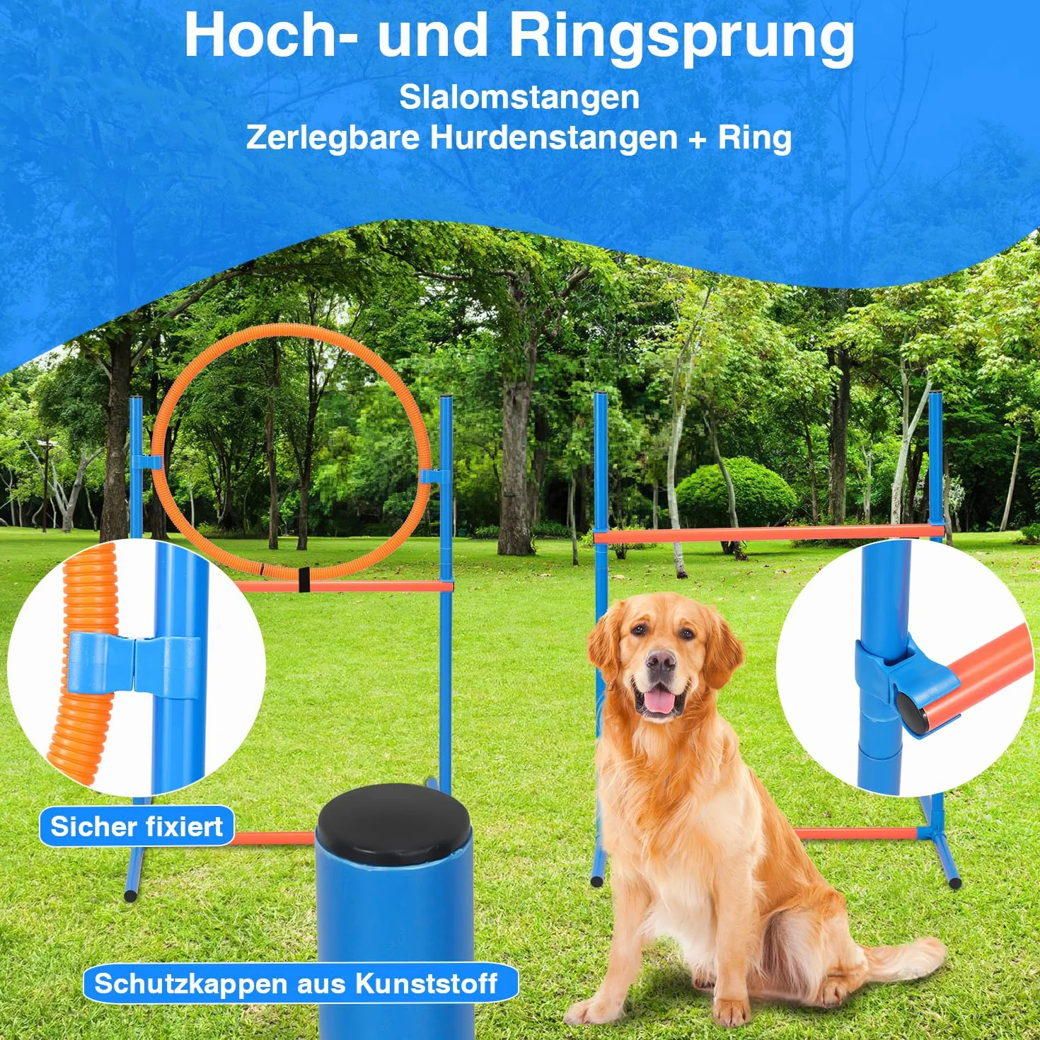 Gimisgu Agility zestaw dużych psów zwinnościowych, zestaw wyposażenia dla psów, akcesoria do treningu psa, przeszkoda, pierścień do skakania, tunel dla psa, 8 drążków slalomowych, piłka, gwizdek,