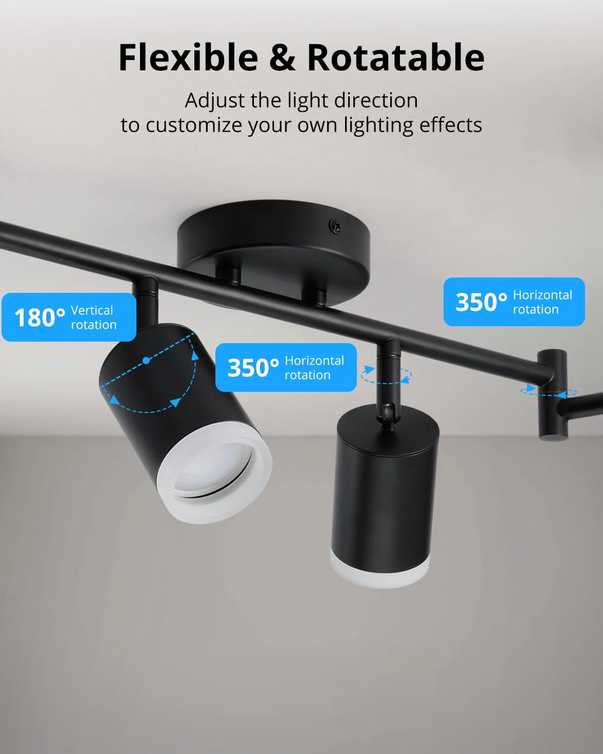 Gr4tec Reflektor sufitowy LED 6 płomieni, nowoczesny reflektor sufitowy LED czarny, lampa sufitowa obrotowa, metalowy reflektor sufitowy GU10 do przedpokoju kuchni sypialni salonu (bez żarówki)