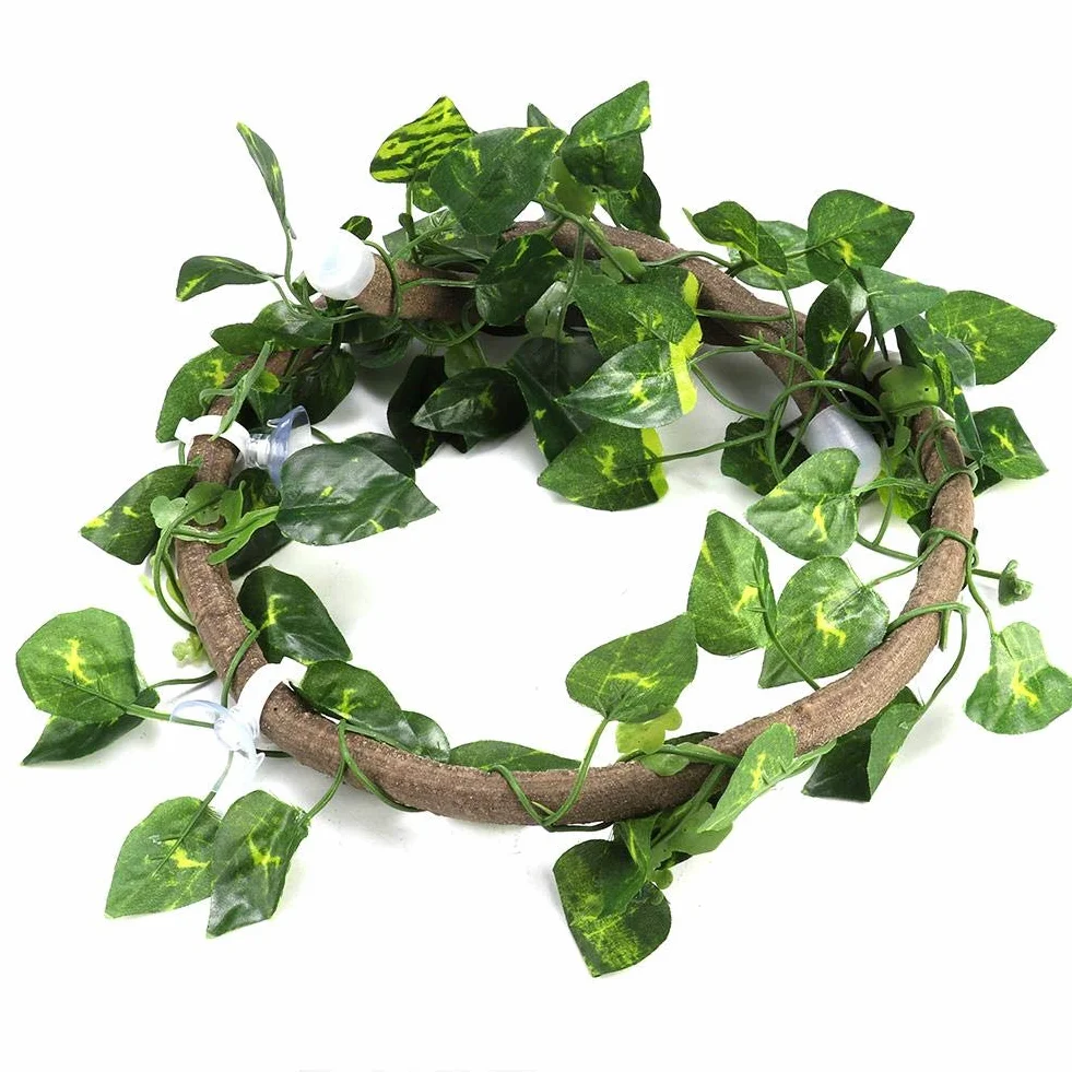 Sztuczna Pnącza dla Gadów z Przyssawkami, 100cm Rattan + 210cm Winorośl, Dekoracja Terrarium dla Kameleona i Gekona